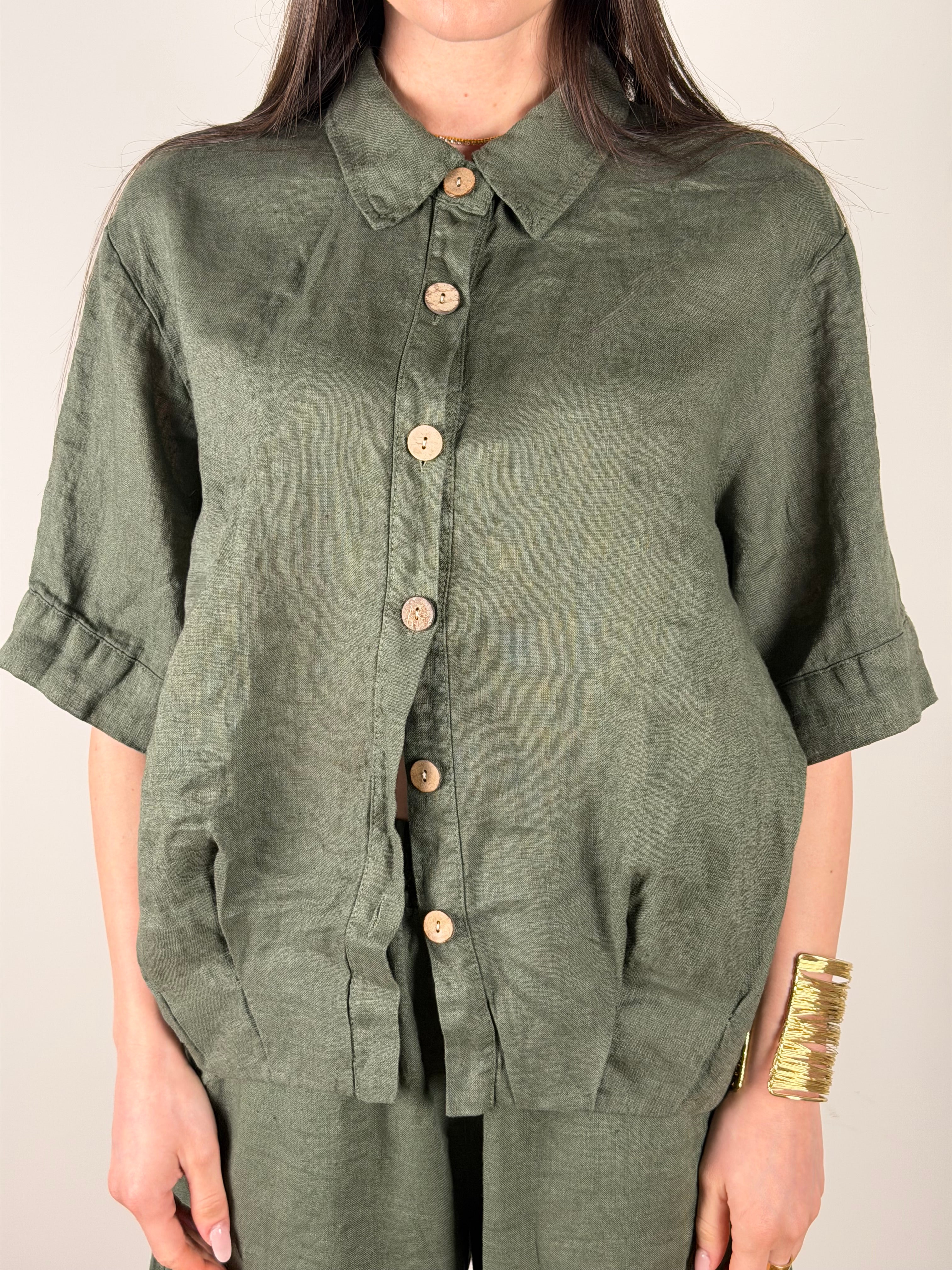 Camicia 100% lino verde