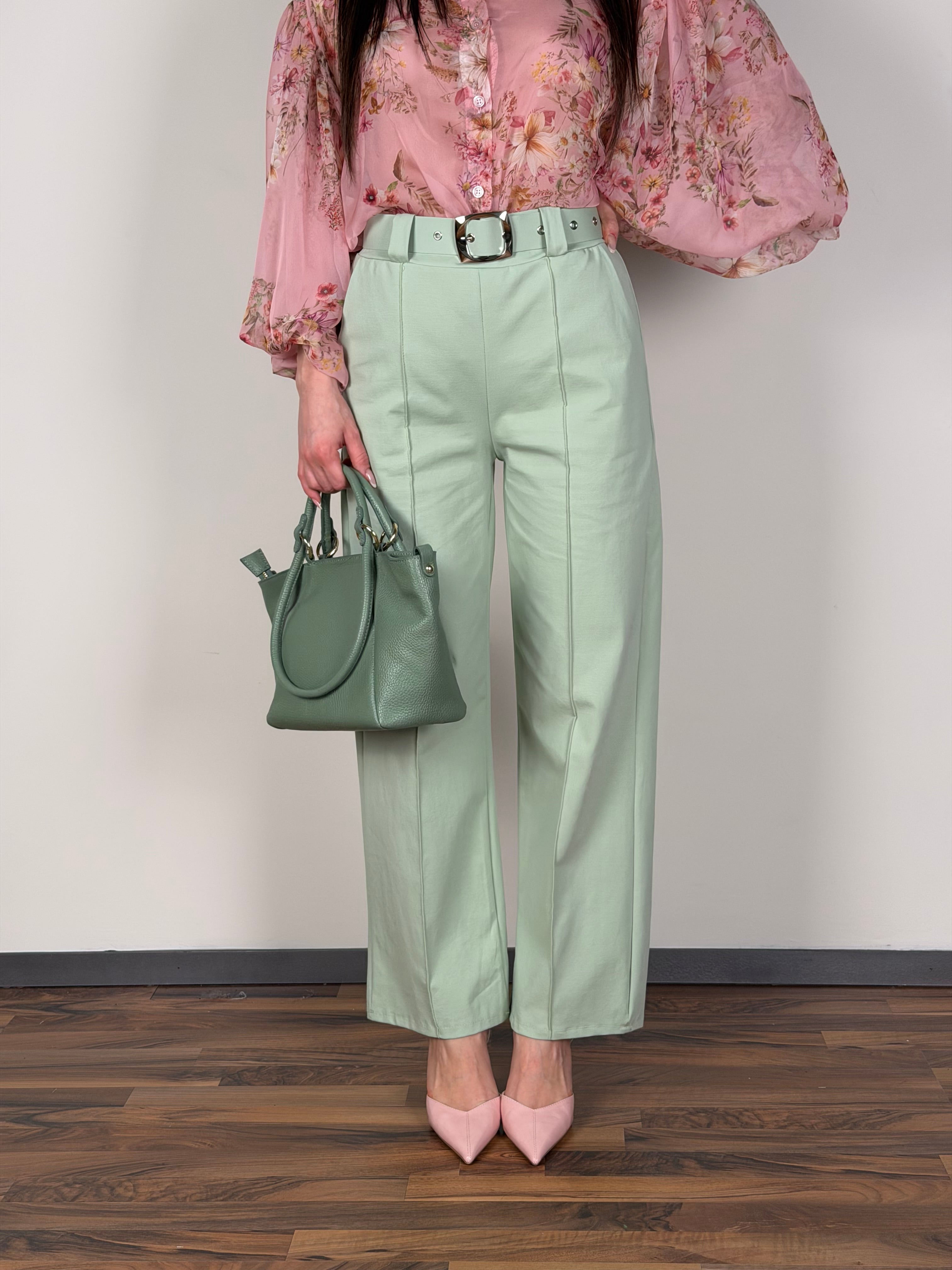 Pantalone maxi cintura verde salvia