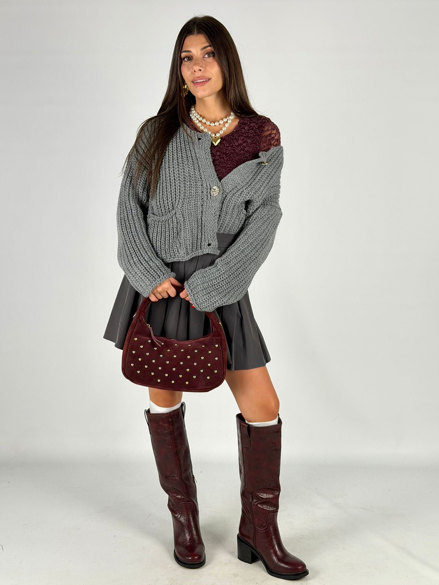 Cardigan con tasca grigio