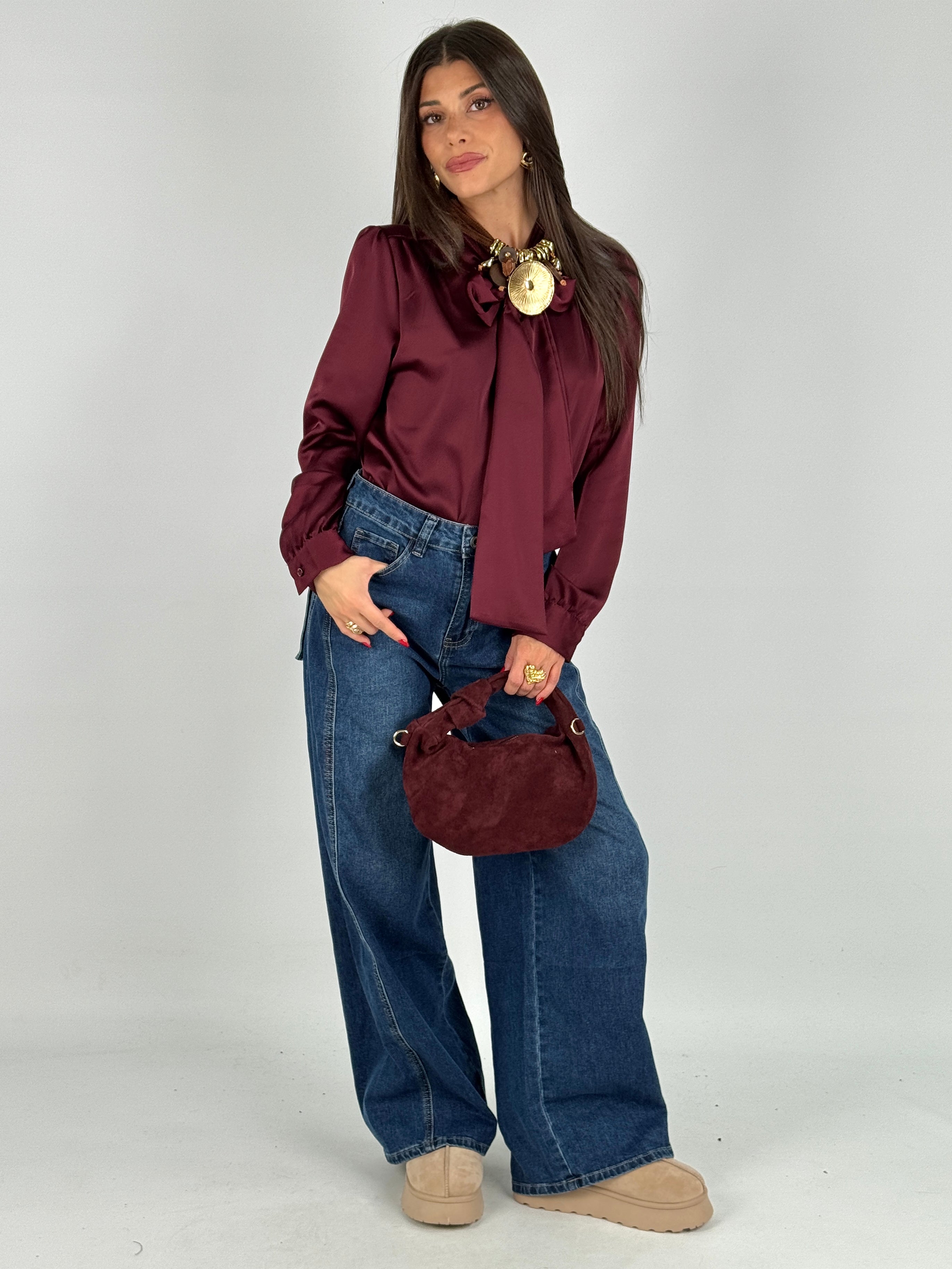 Camicia monocolore fiocco bordeaux