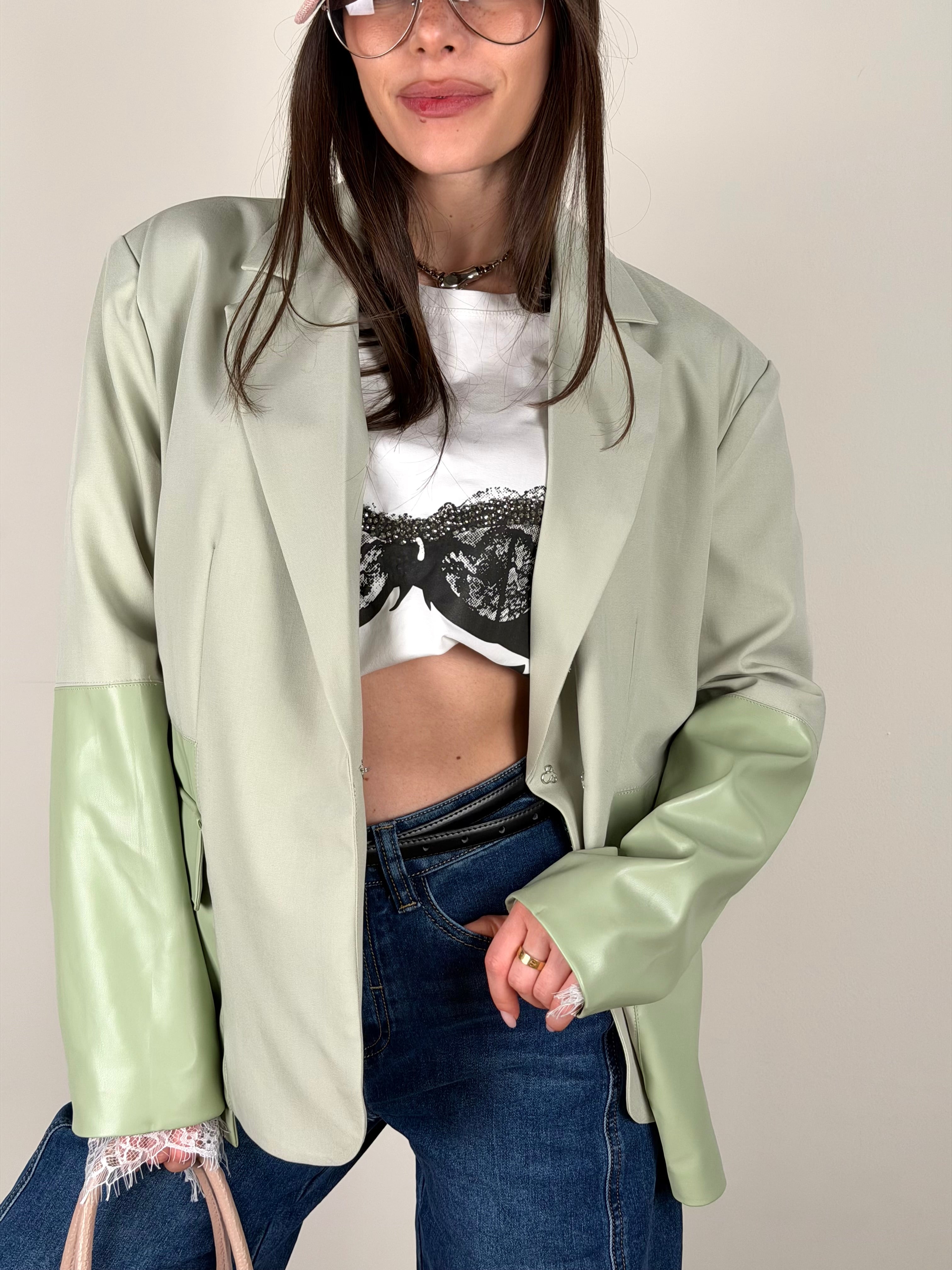 Giacca premium inserti in ecopelle verde