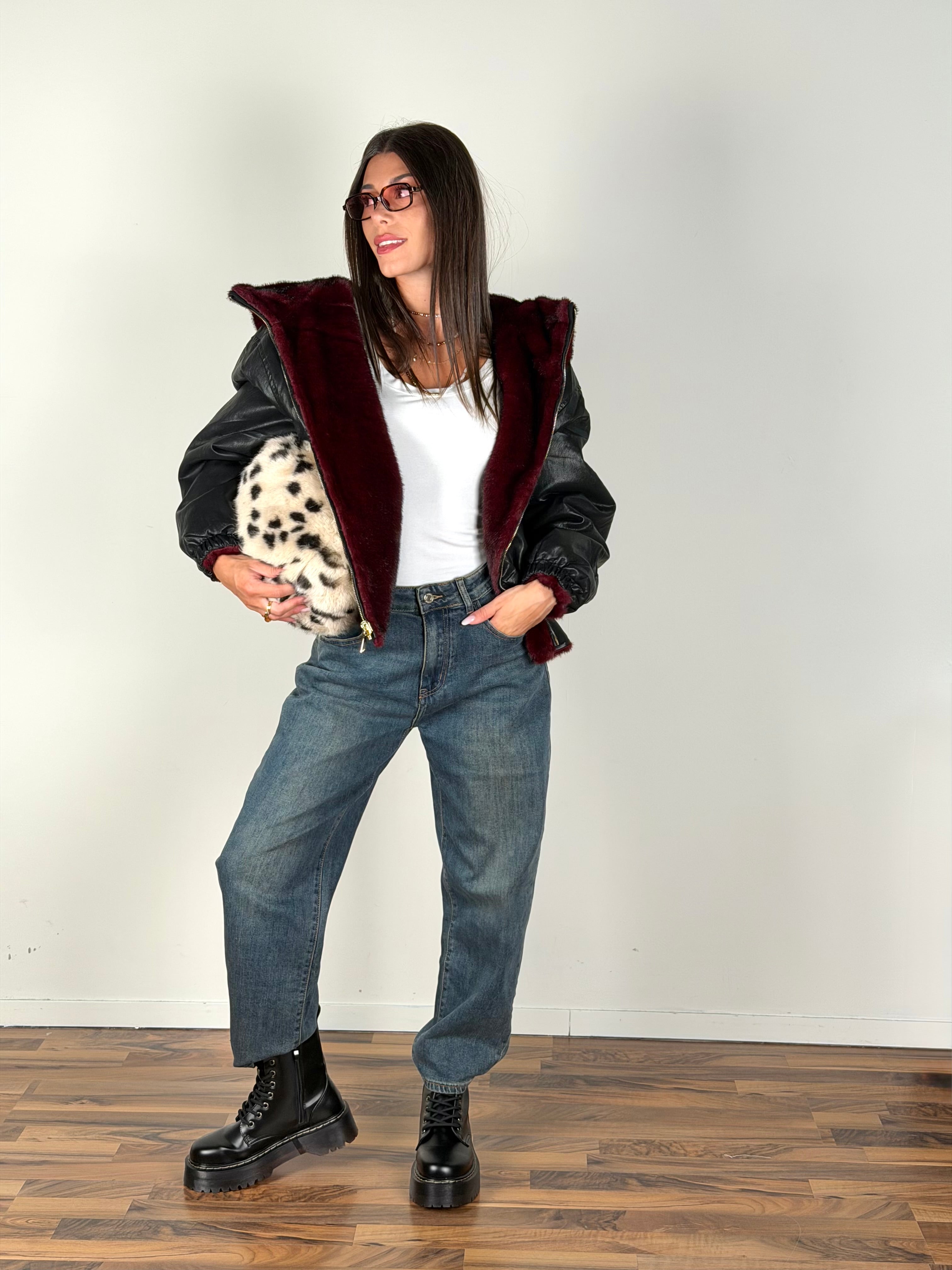 Pelliccia reversibile bordeaux