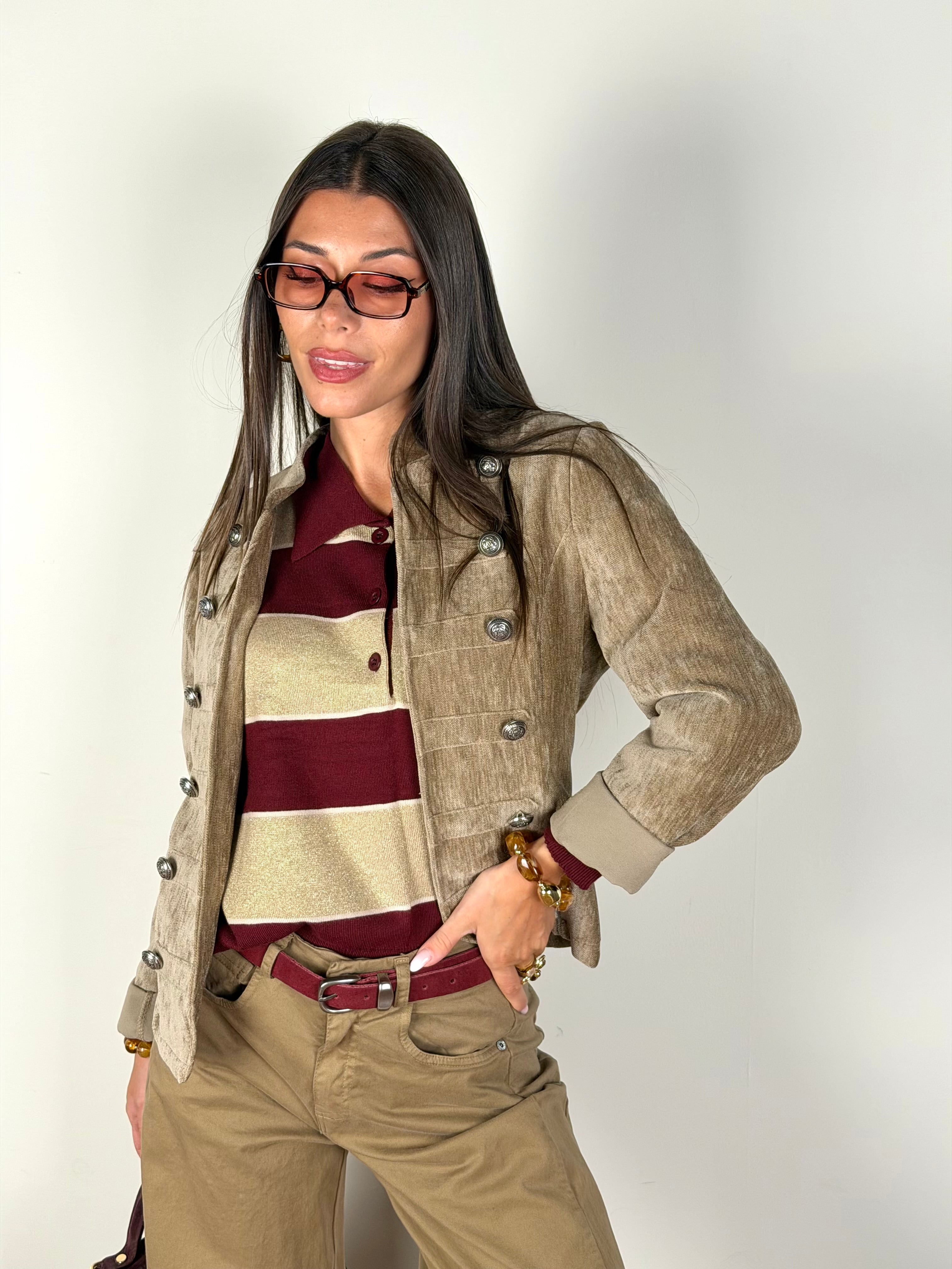 Giacca Napoleone scamosciata beige