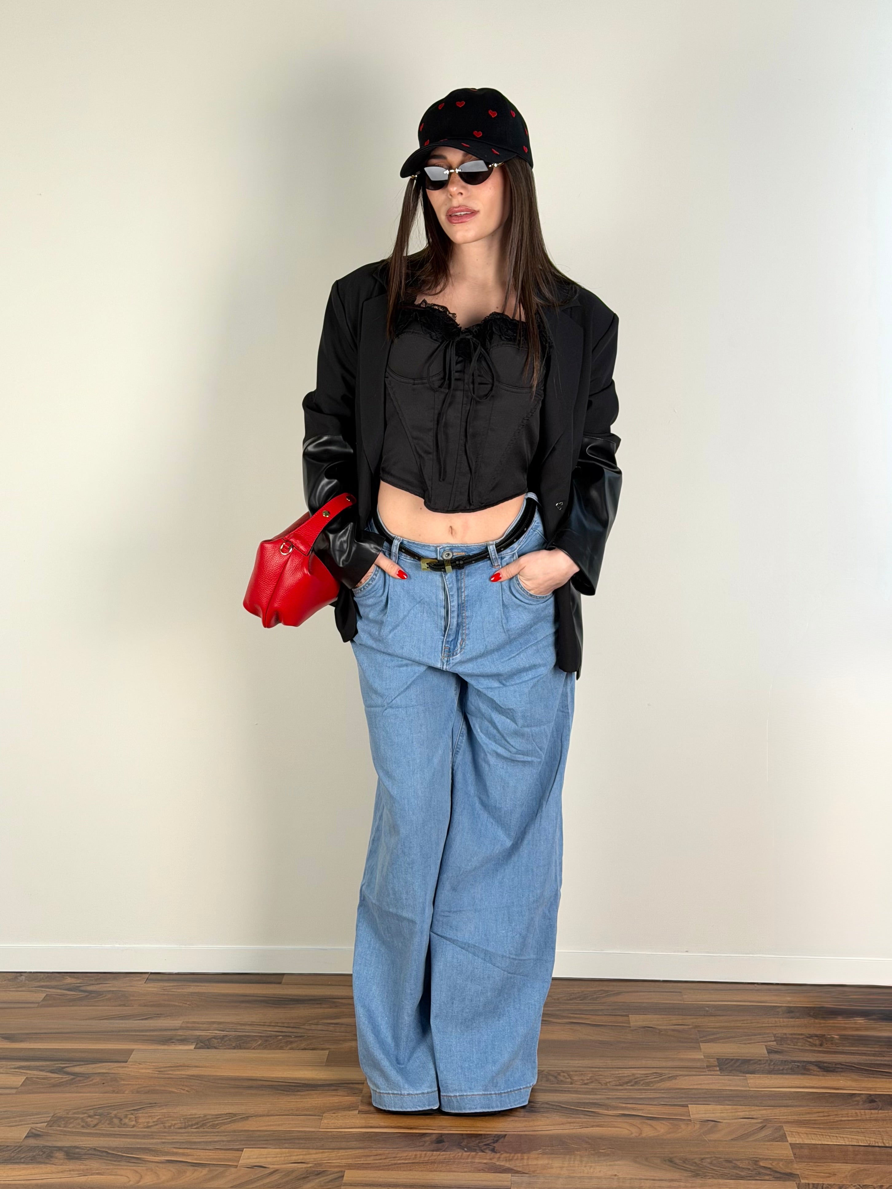 Giacca premium inserti in ecopelle nero