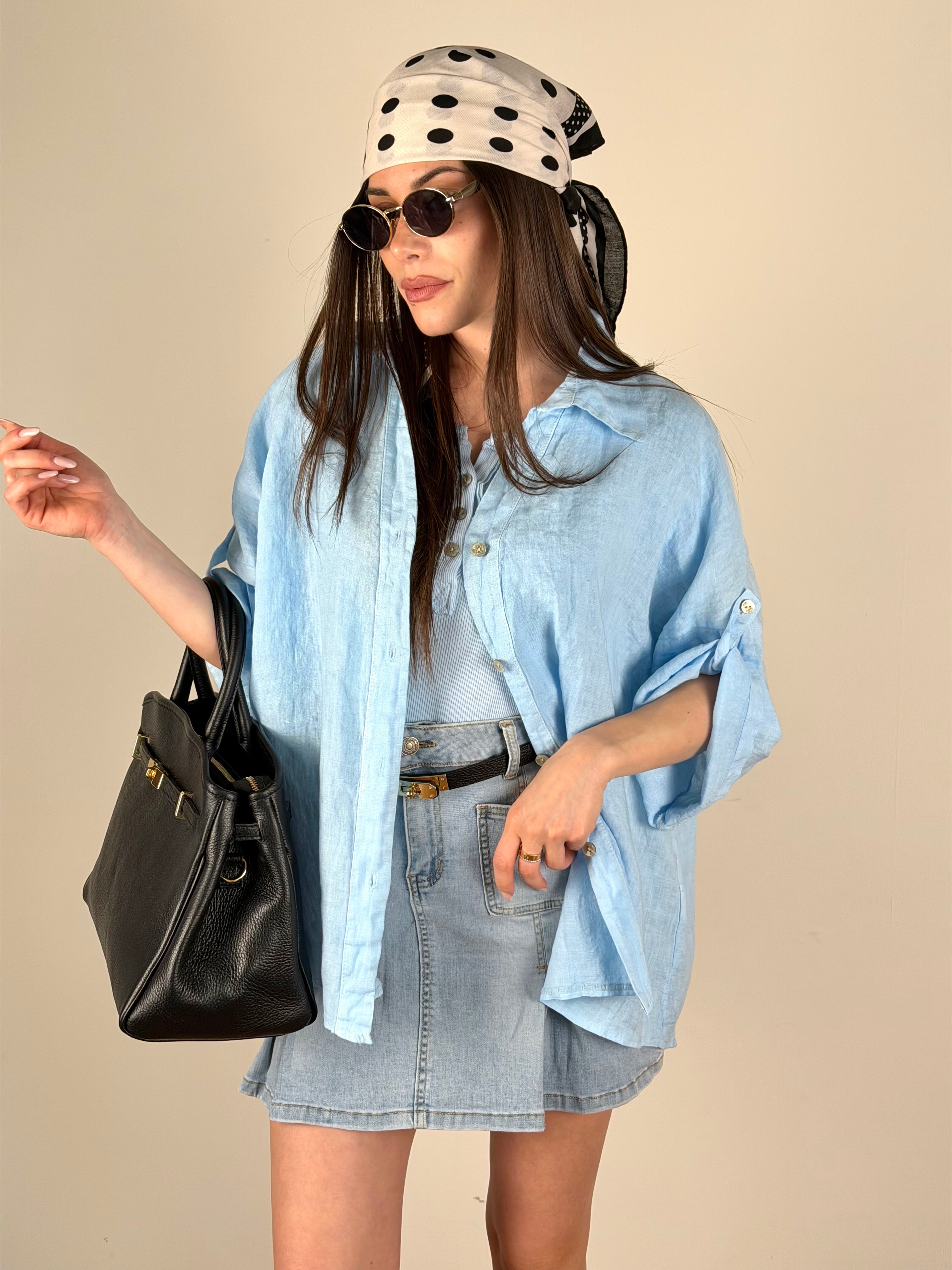 Camicia Sandy Puro Lino celeste