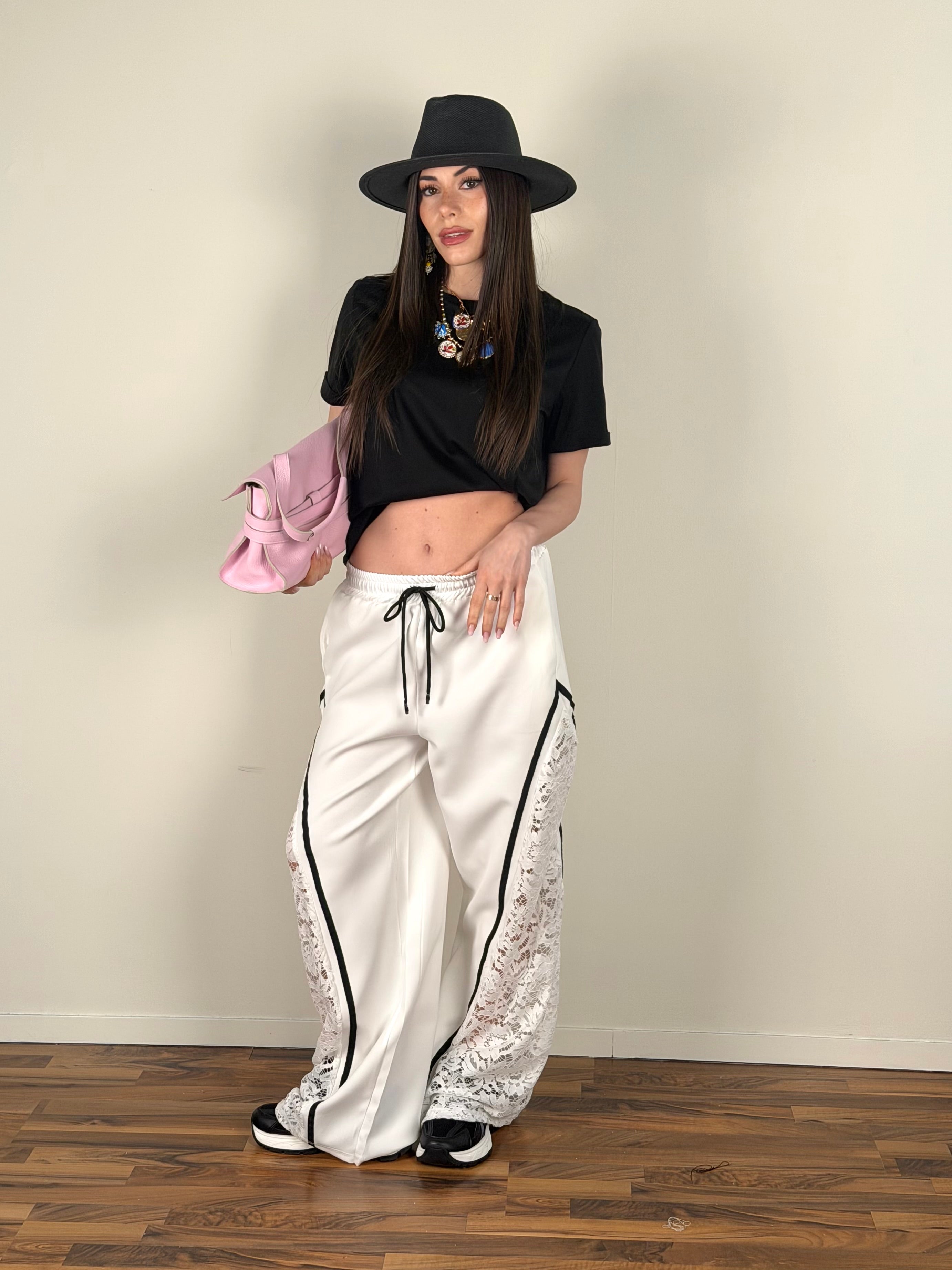 Pantalone tuta pizzo bianco