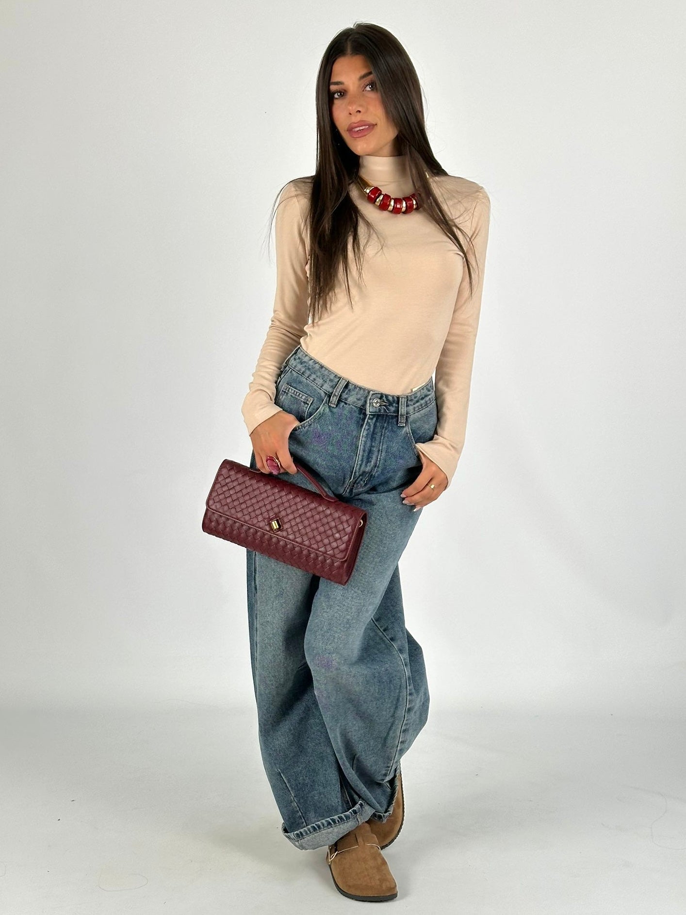 Maglia collo alto beige