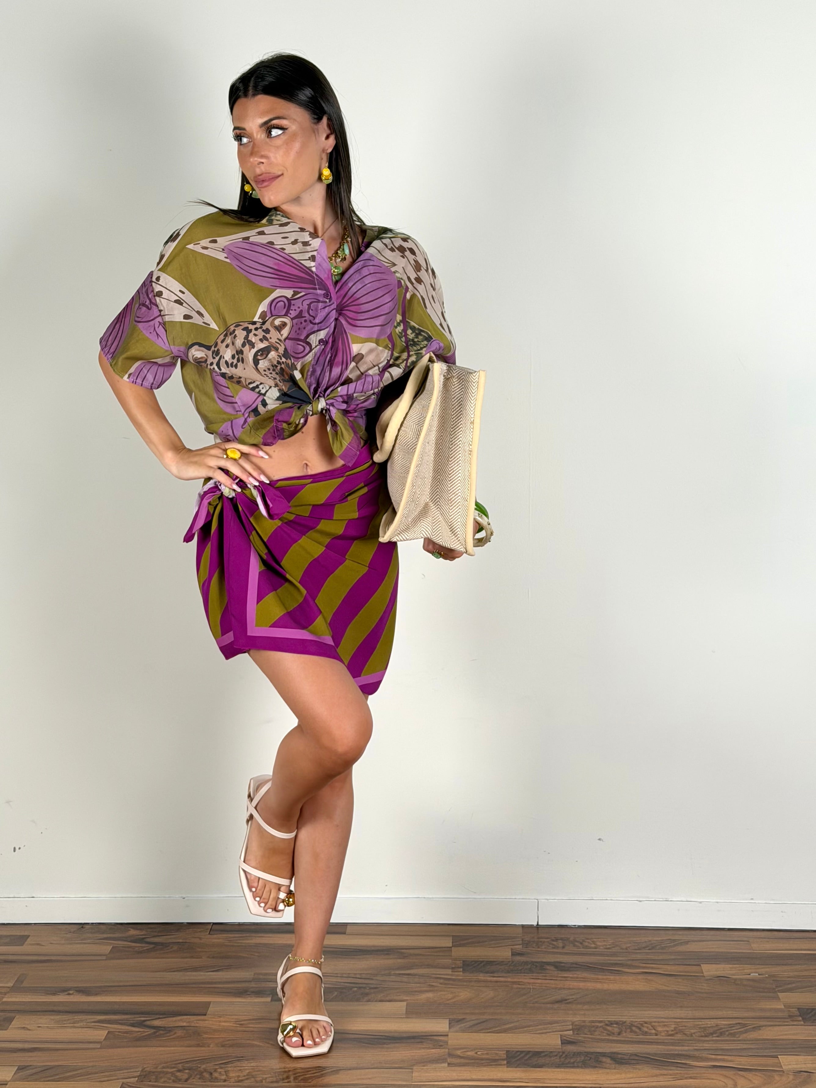 Set gonna + camicia fucsia