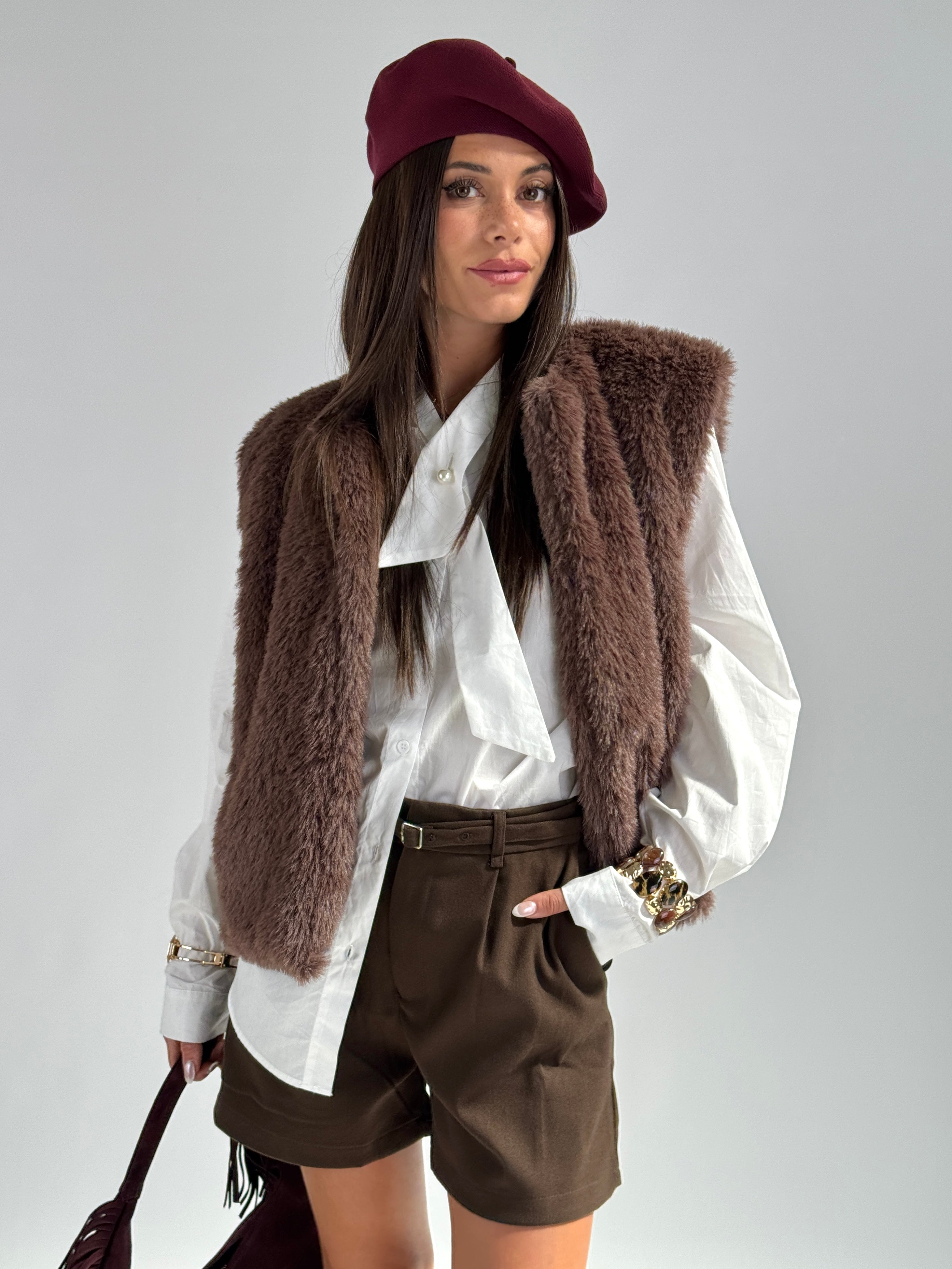 Smanicato eco pelliccia Maddison moro