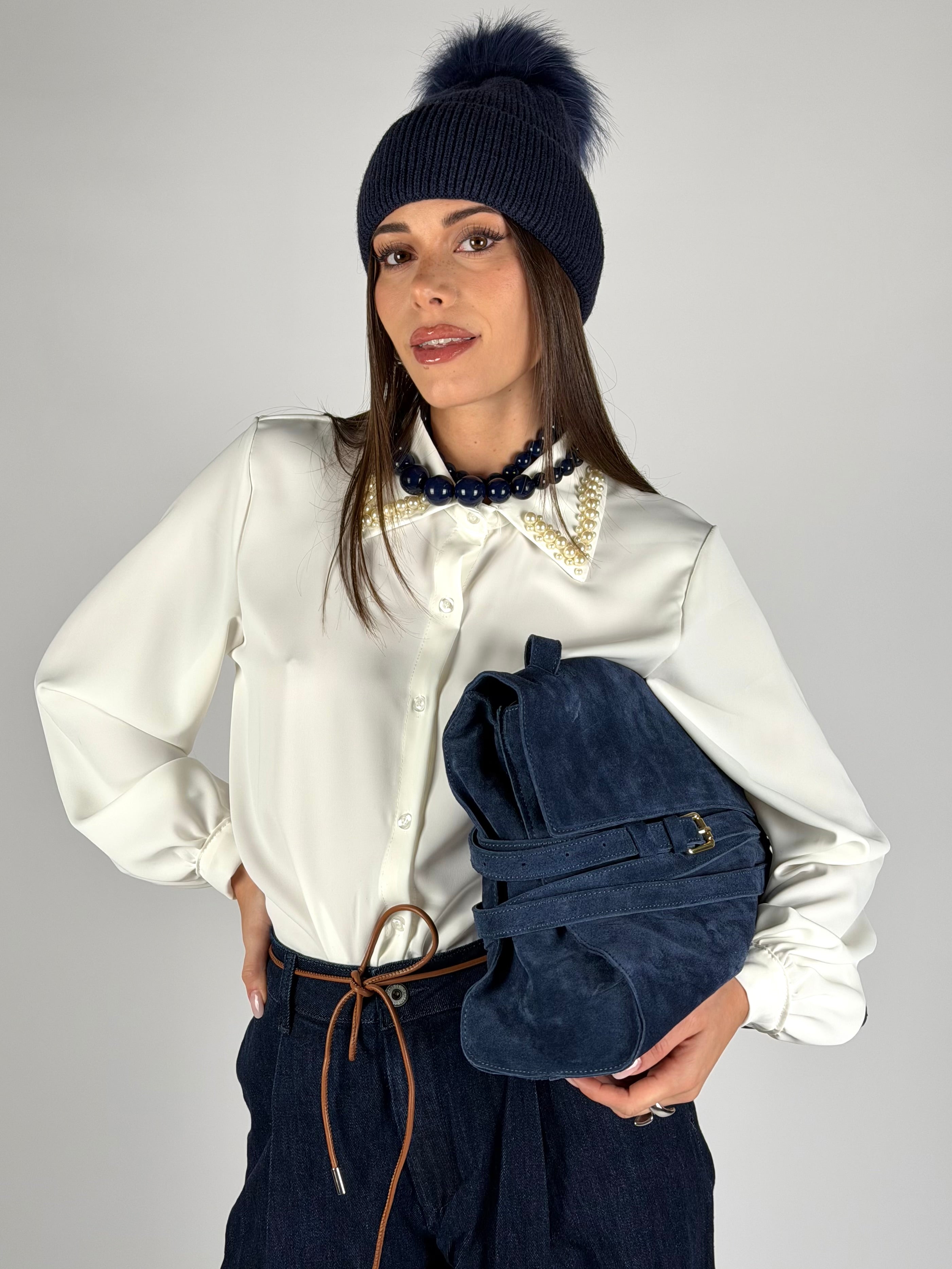 Camicia colletto perle bianca