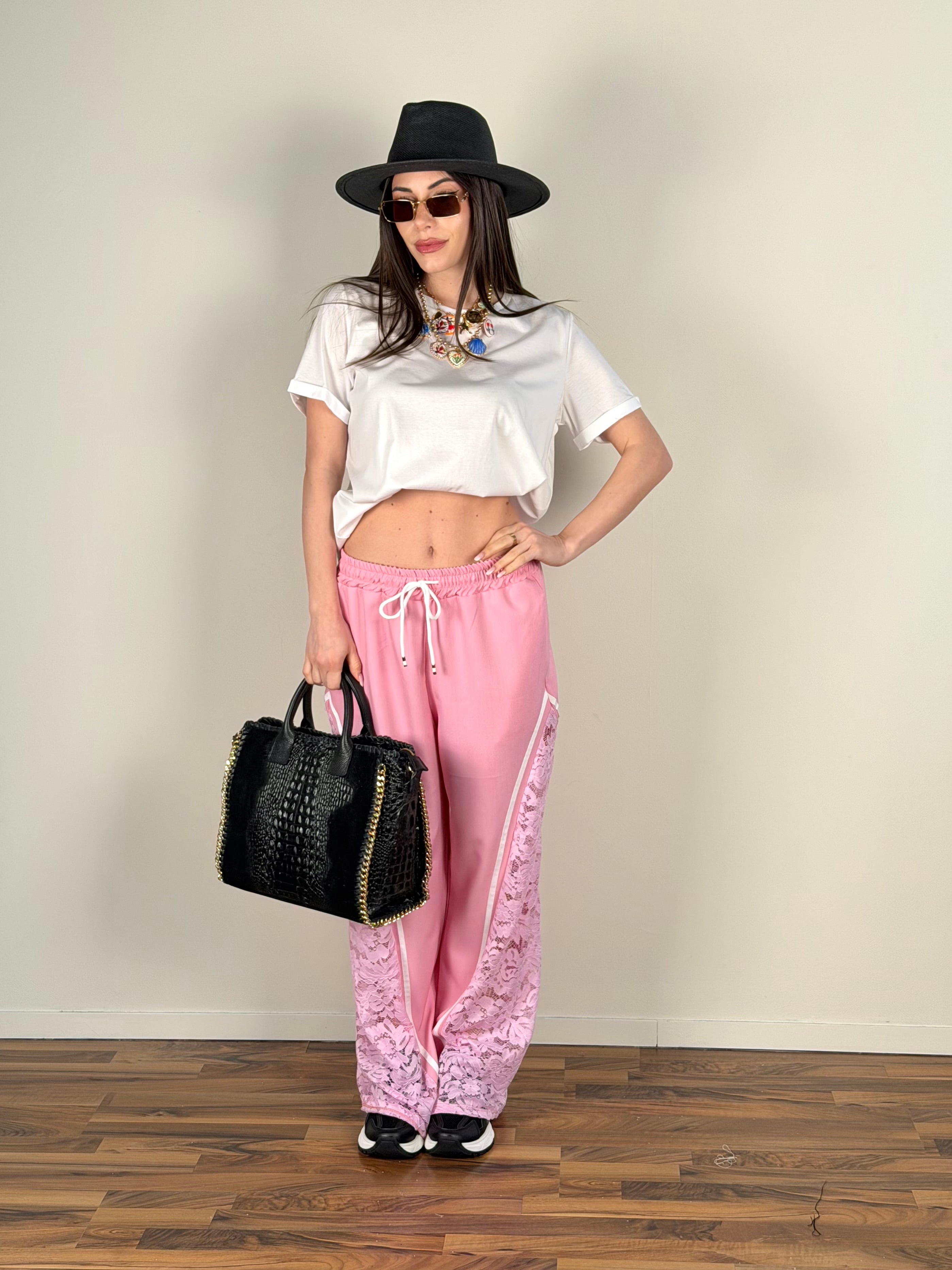 Pantalone tuta pizzo rosa