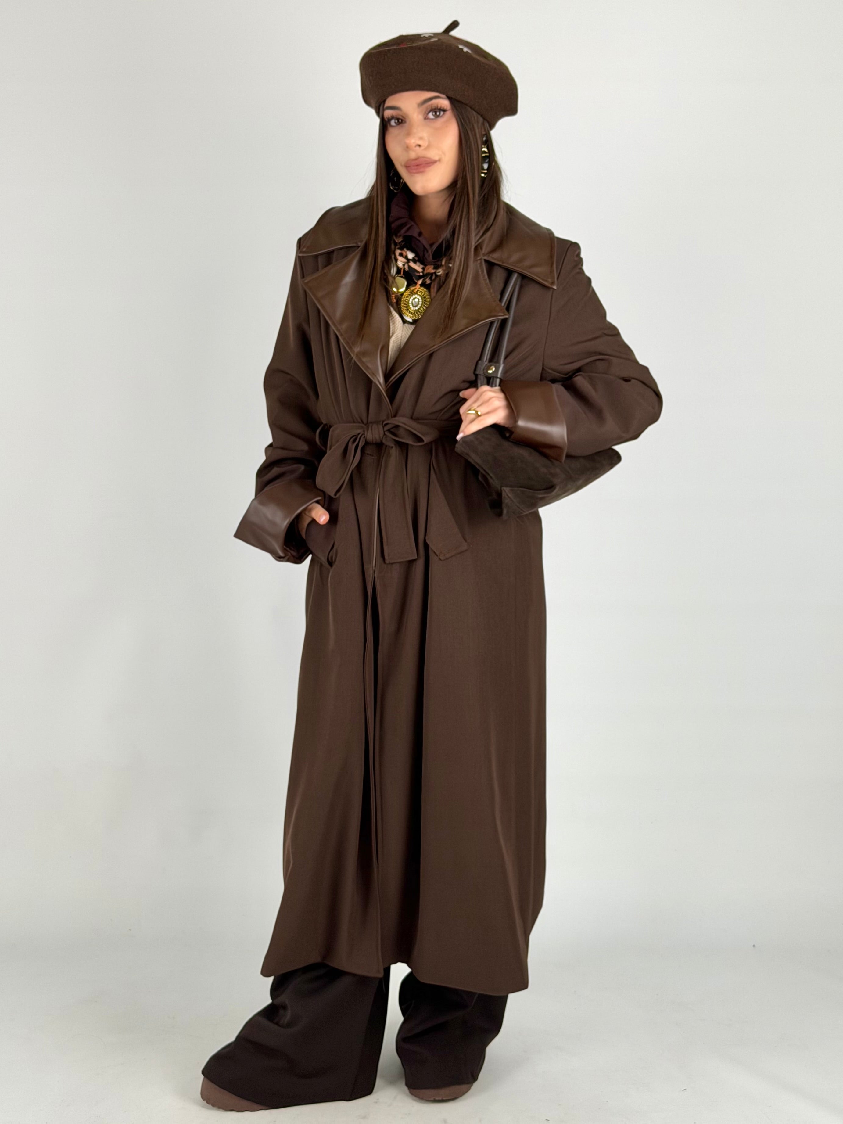 Trench inserti ecopelle moro