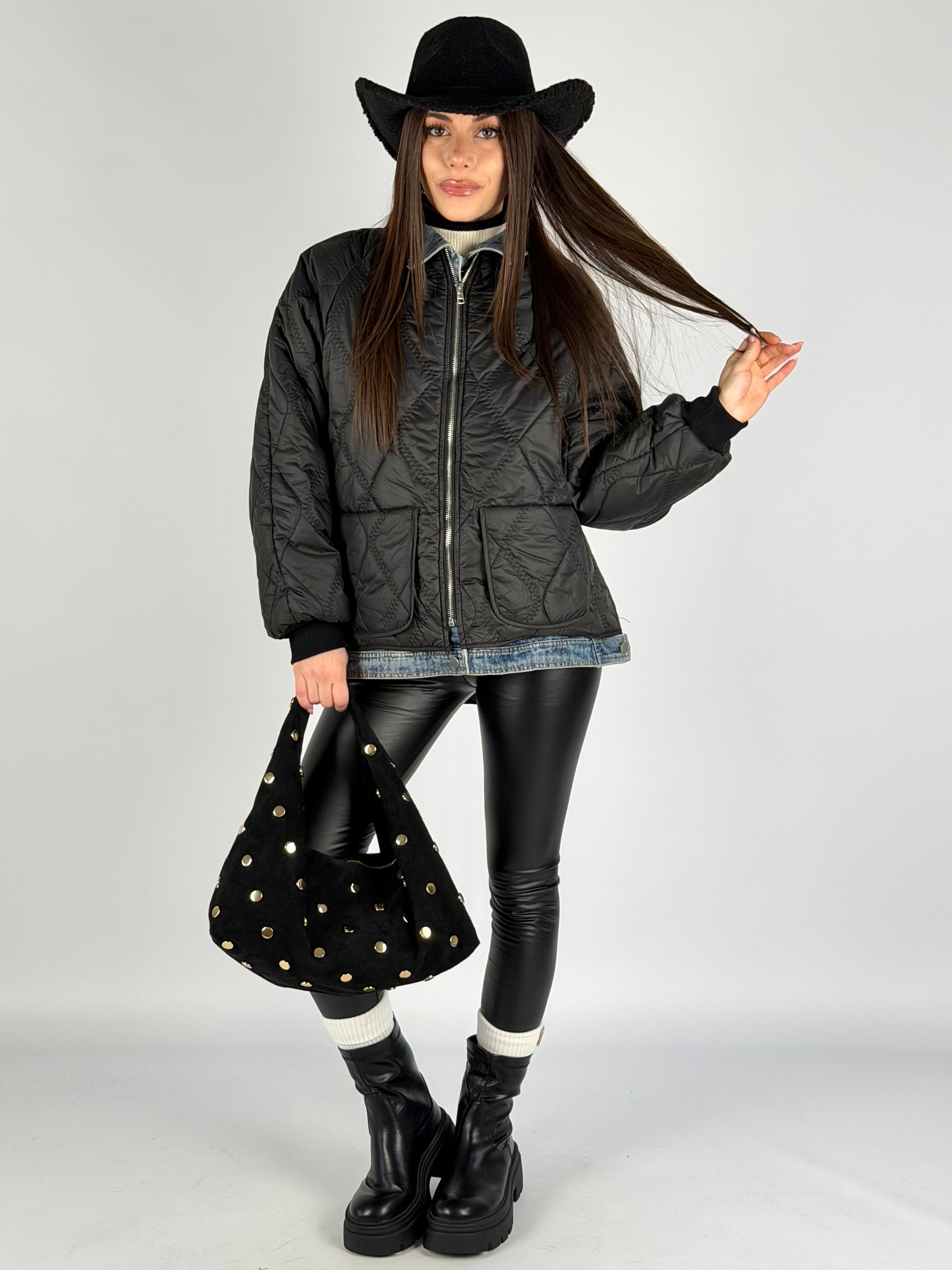 Piumino trapuntato denim nero