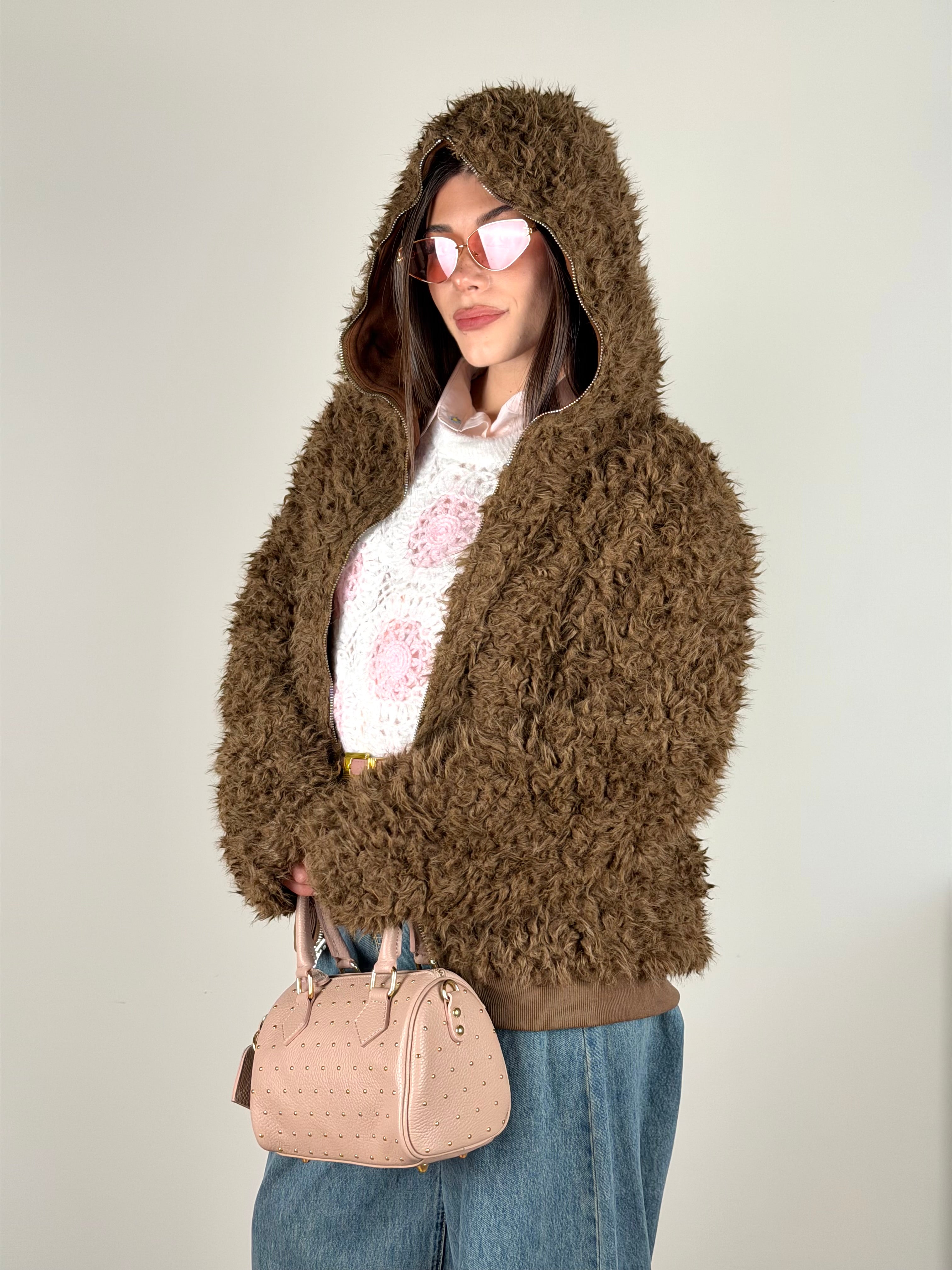 Pelliccia/felpa reversibile moro