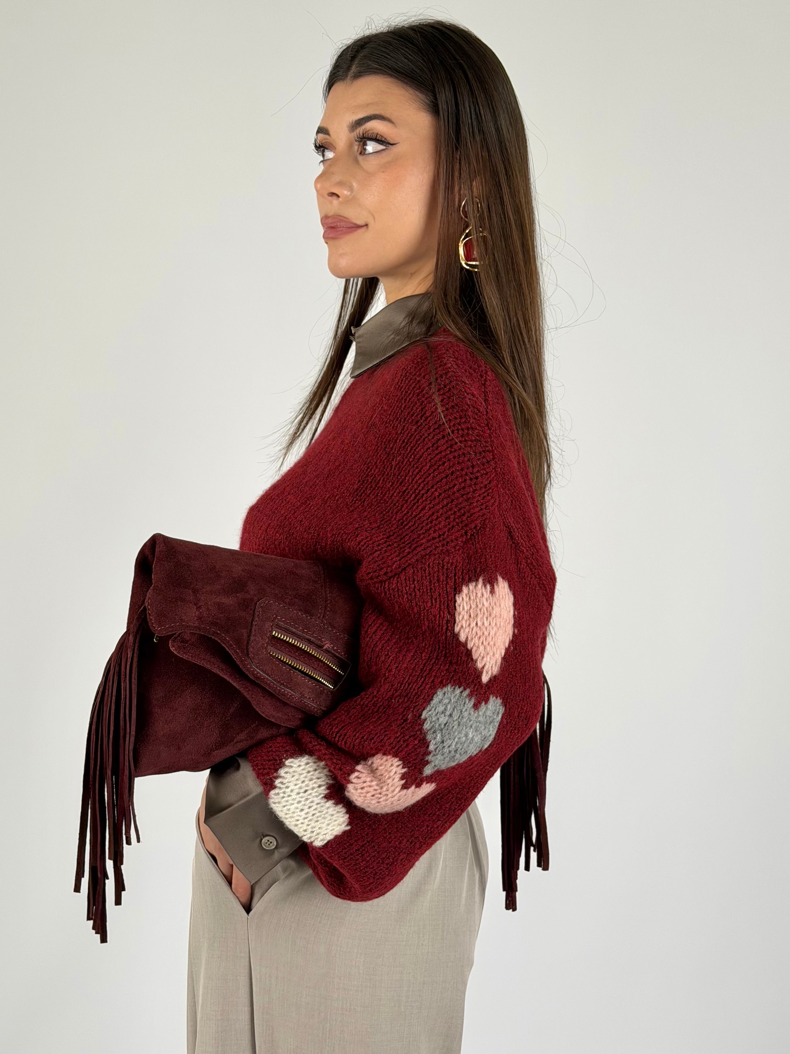 Maglione cuori bordeaux