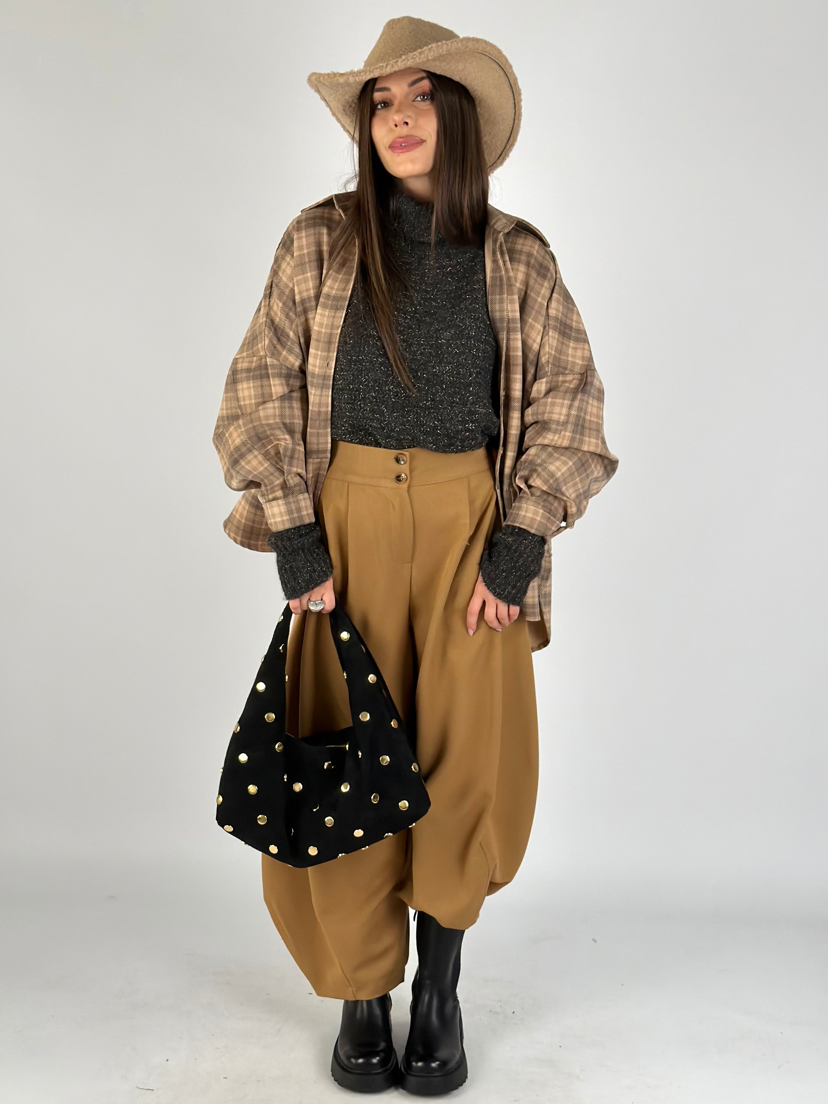 Camicia check parigina tabacco