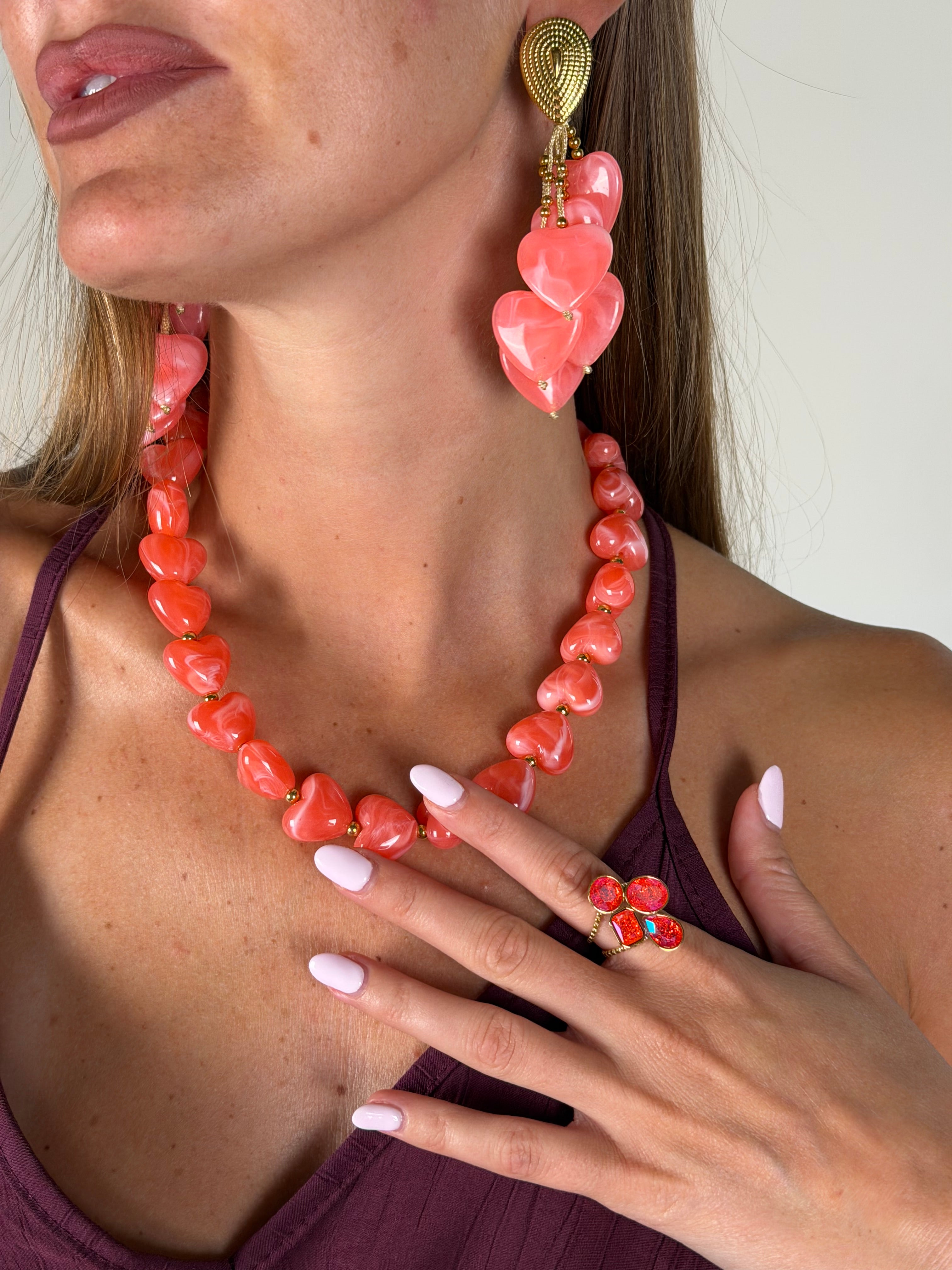 Collana cuori marmorizzata rosa  - collezione ORIGAMI