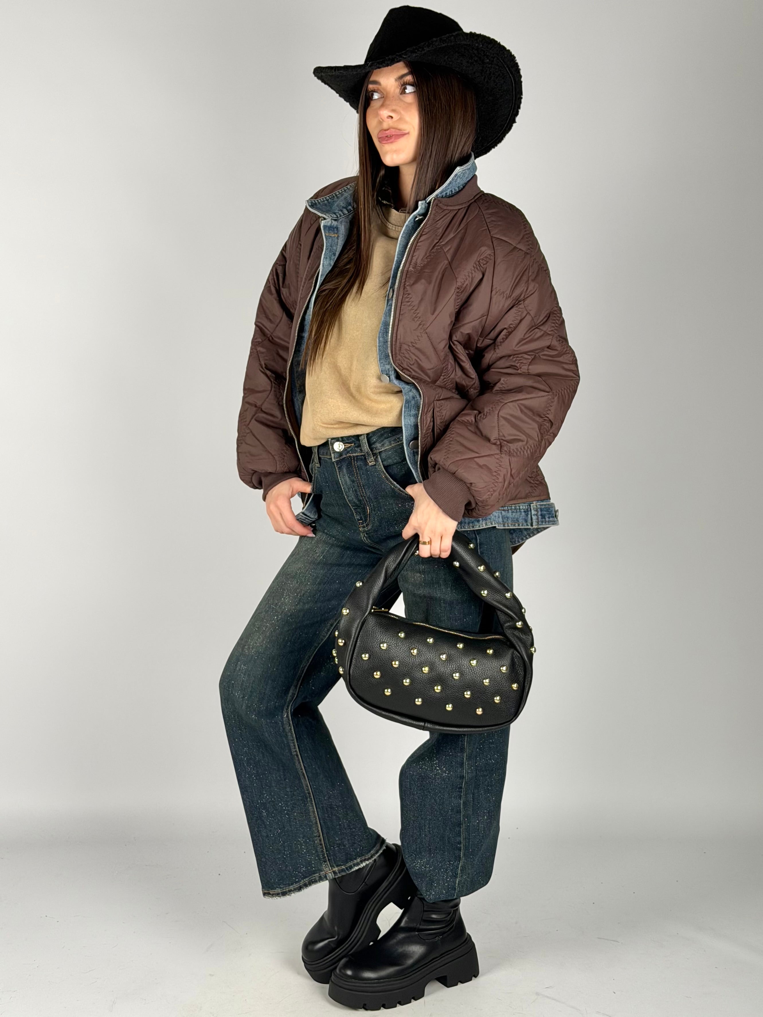 Piumino trapuntato denim moro