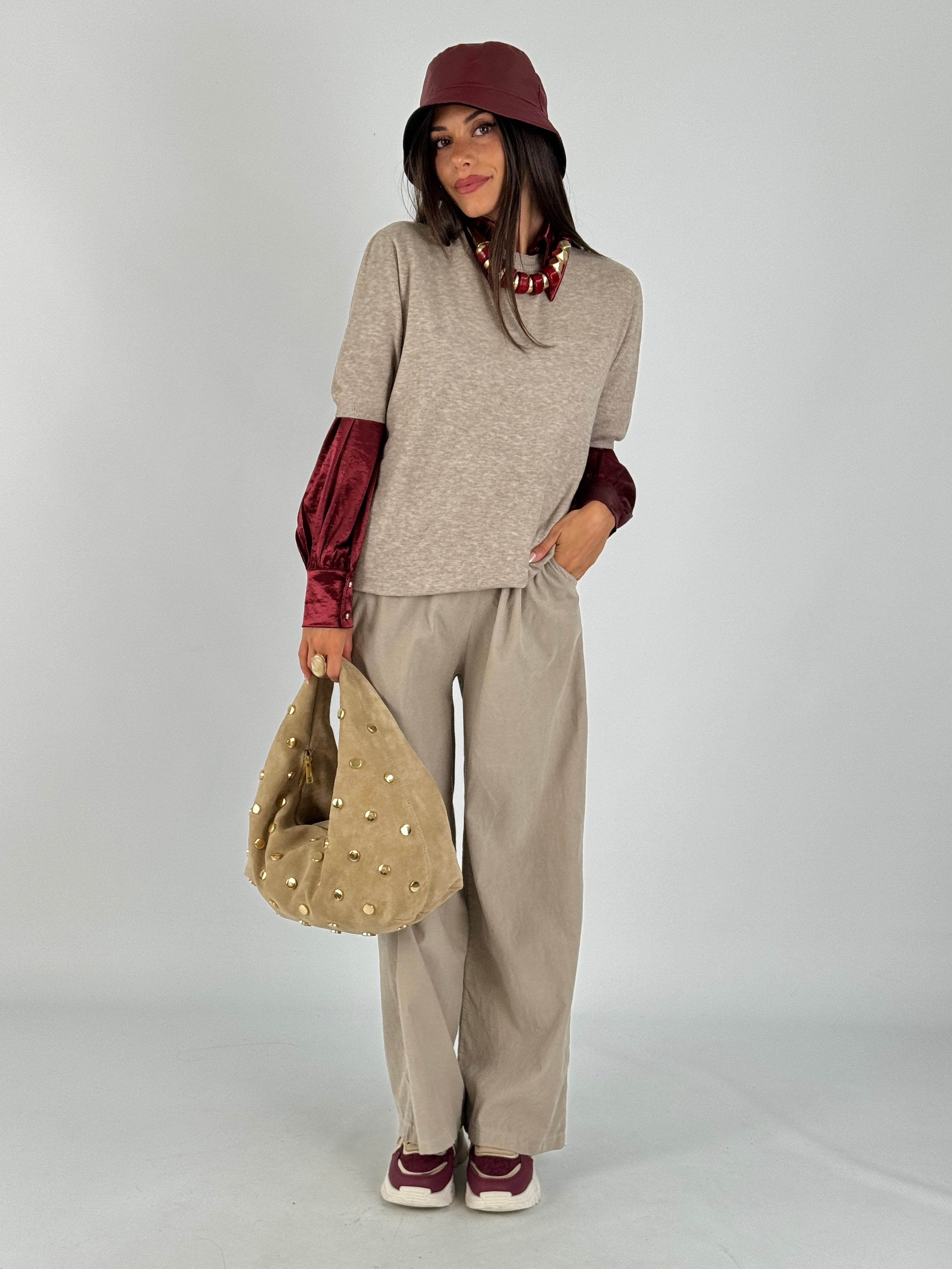 Maglia manica 3/4 sbuffo beige