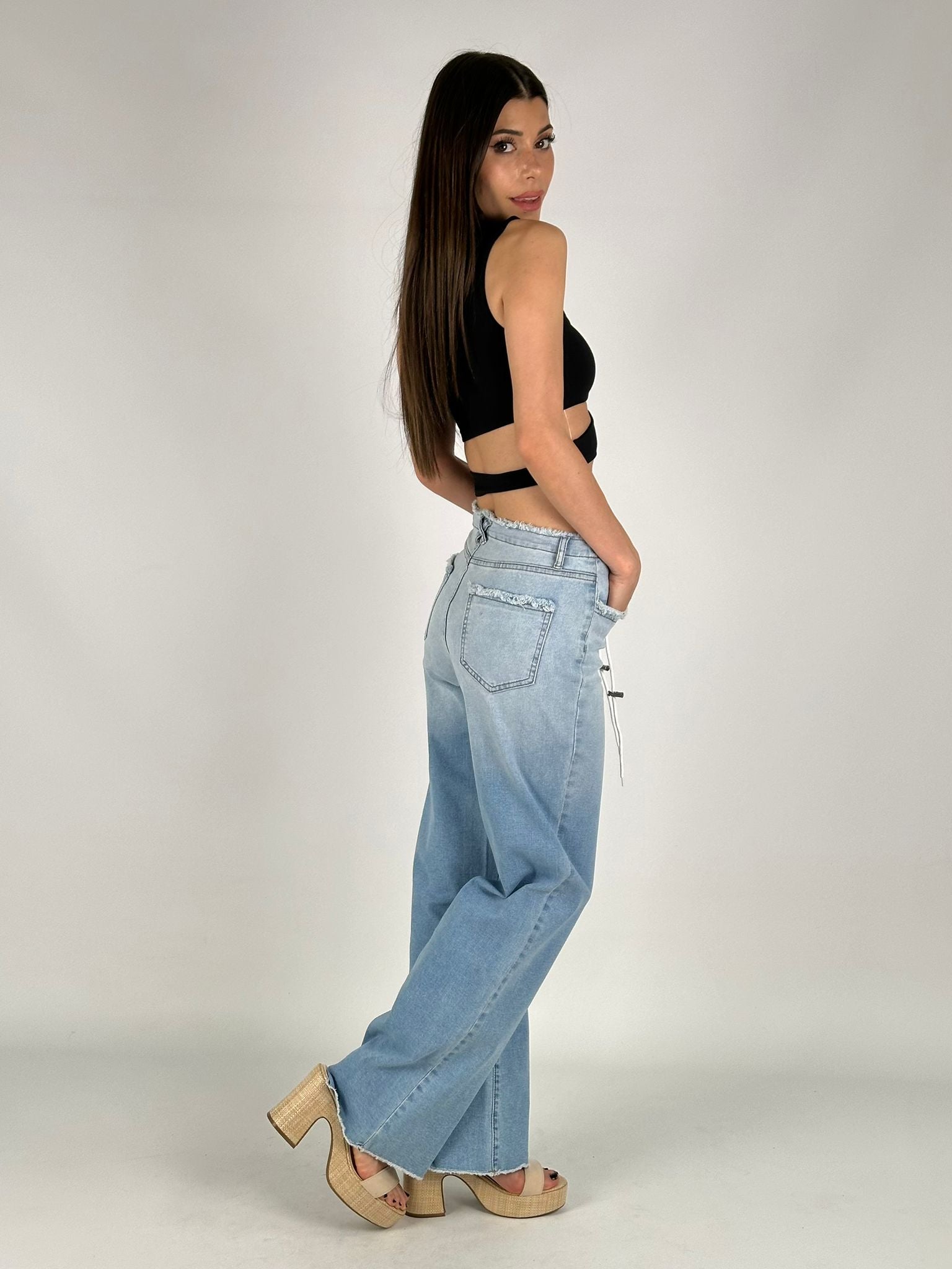 Jeans coulisse sfrangiato alicia