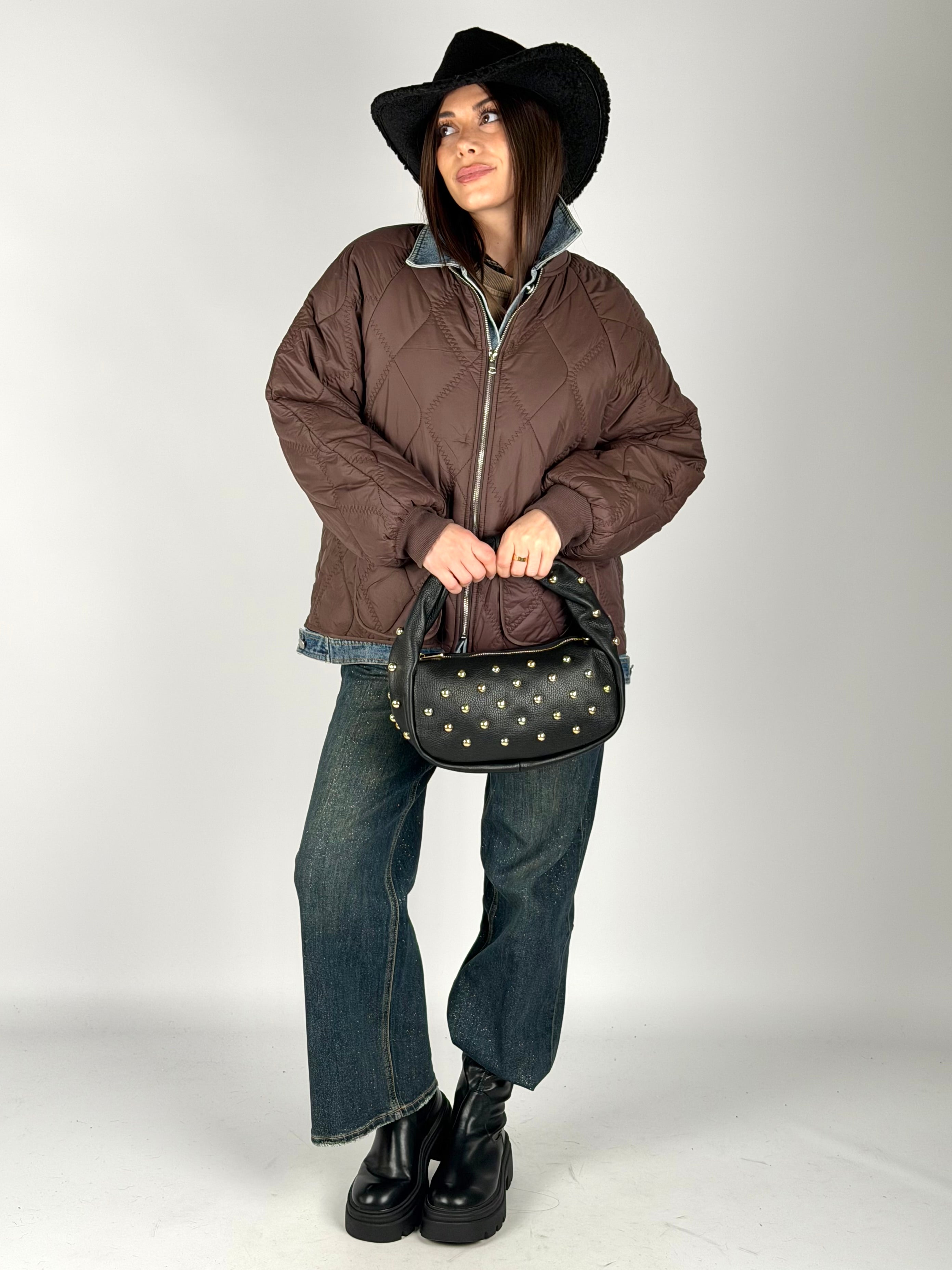 Piumino trapuntato denim moro