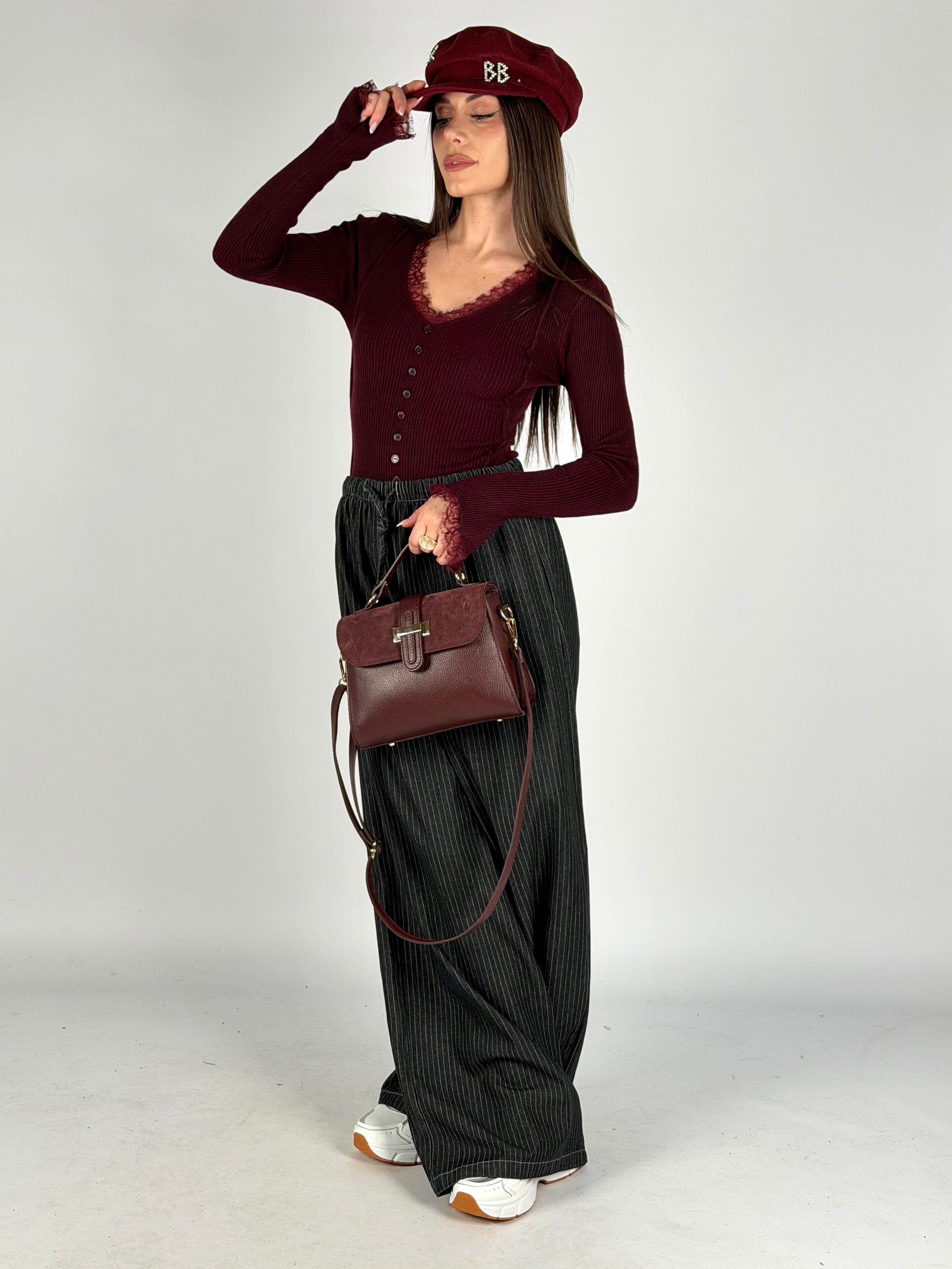 Pantalone maxi gessato Amour