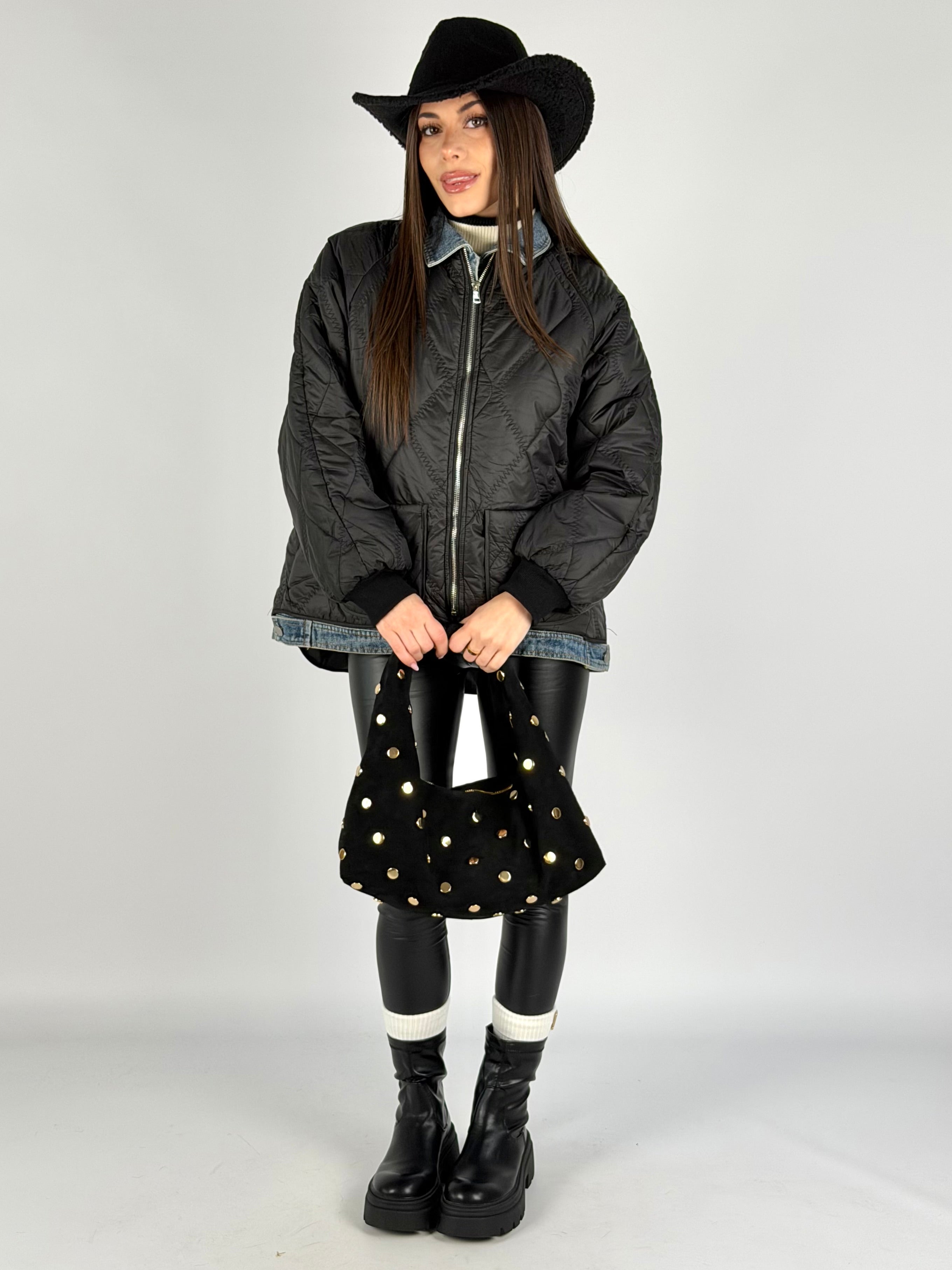 Piumino trapuntato denim nero