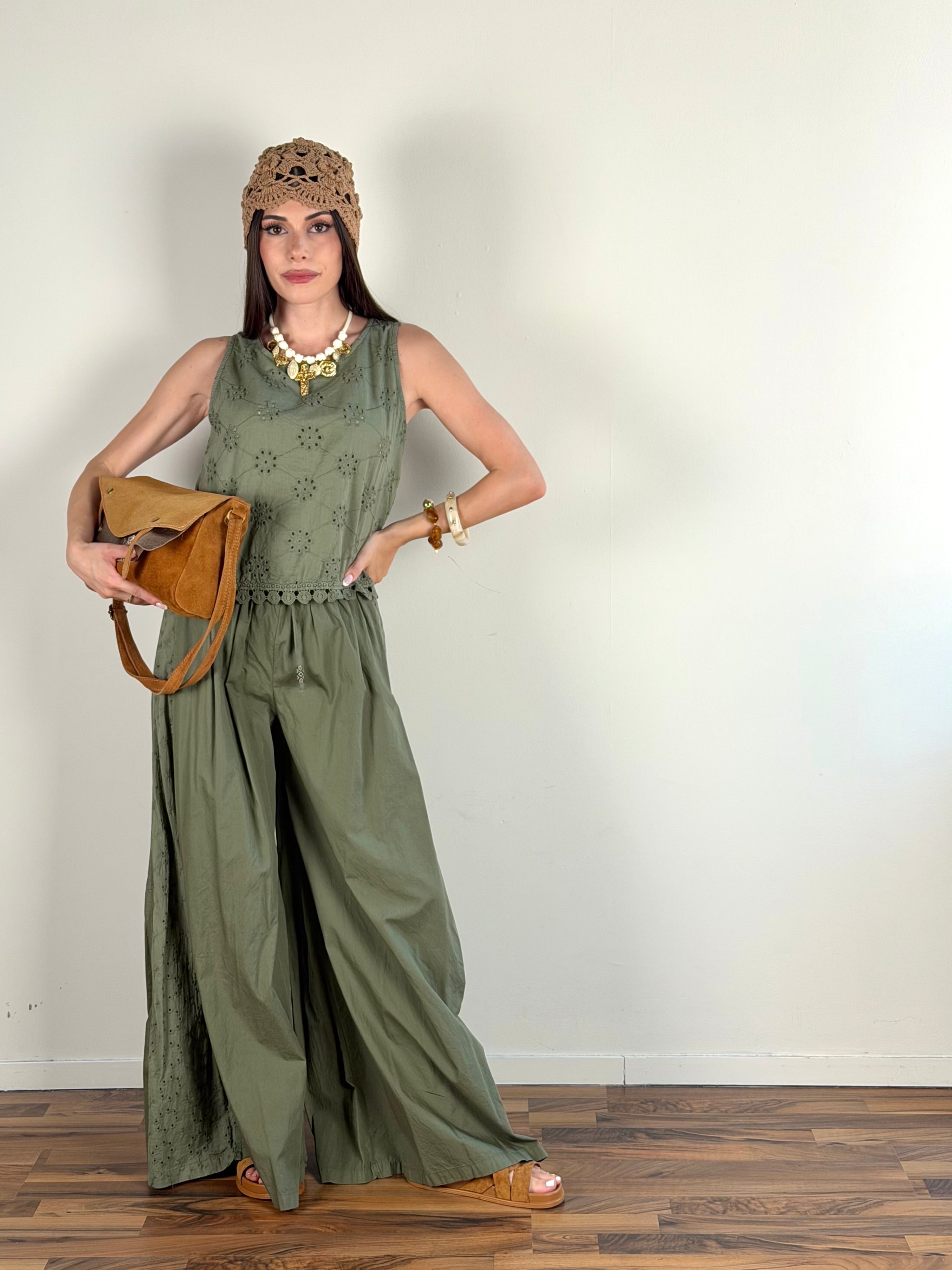 Pantalone colors pizzo sangallo verde