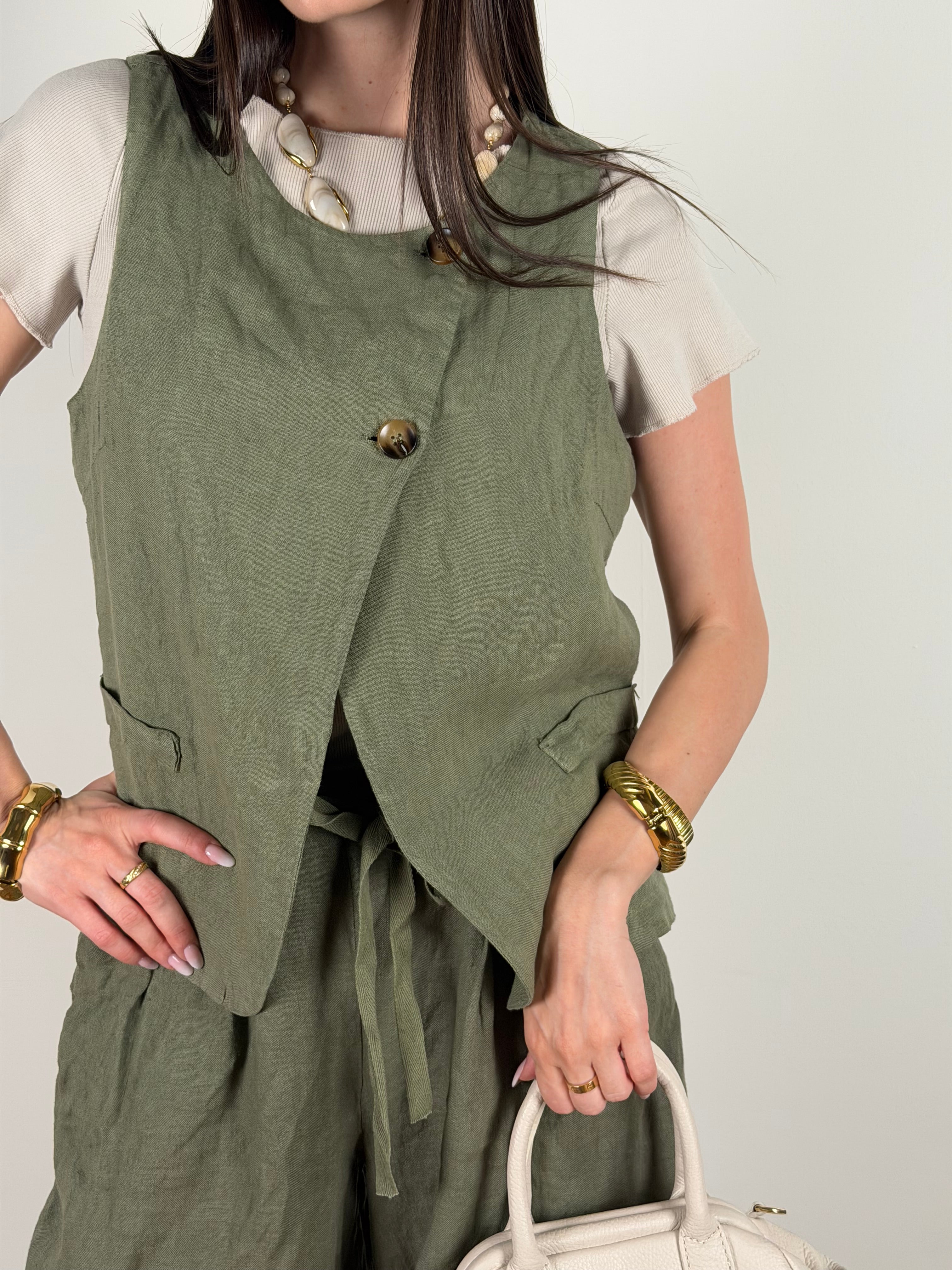 Gilet puro lino Tessa verde