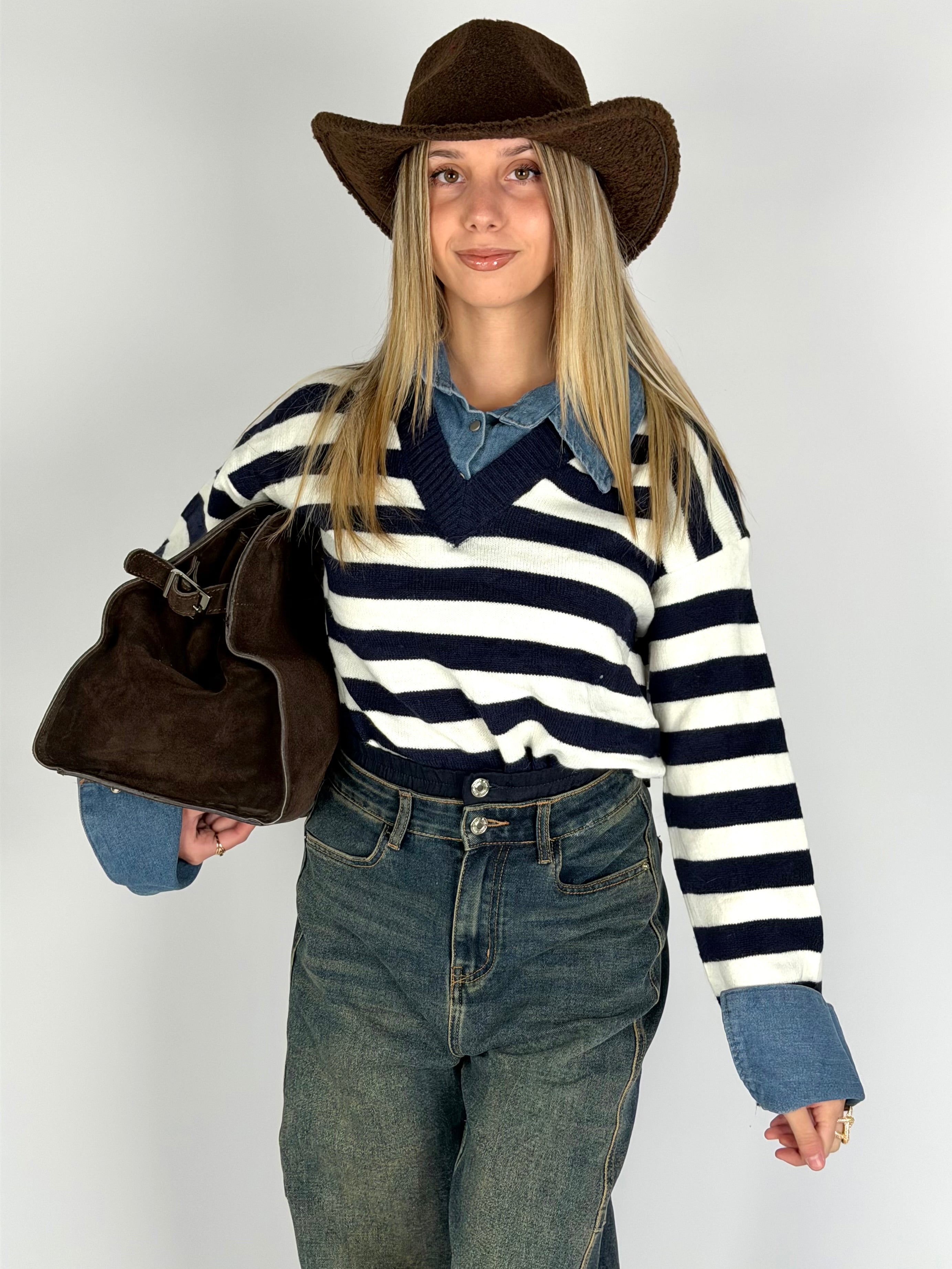 Maglia colletto denim