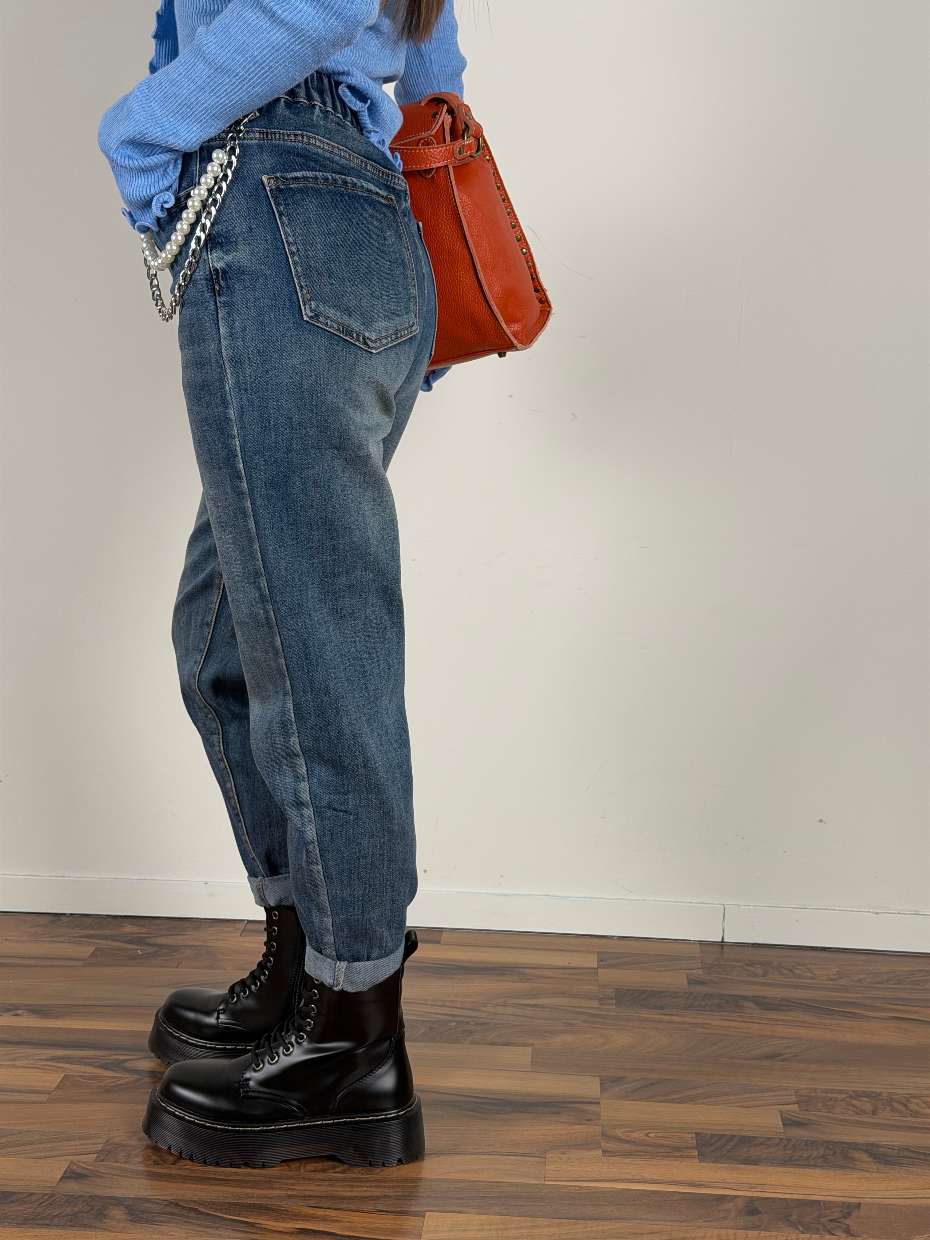 Jeans catena perla blu