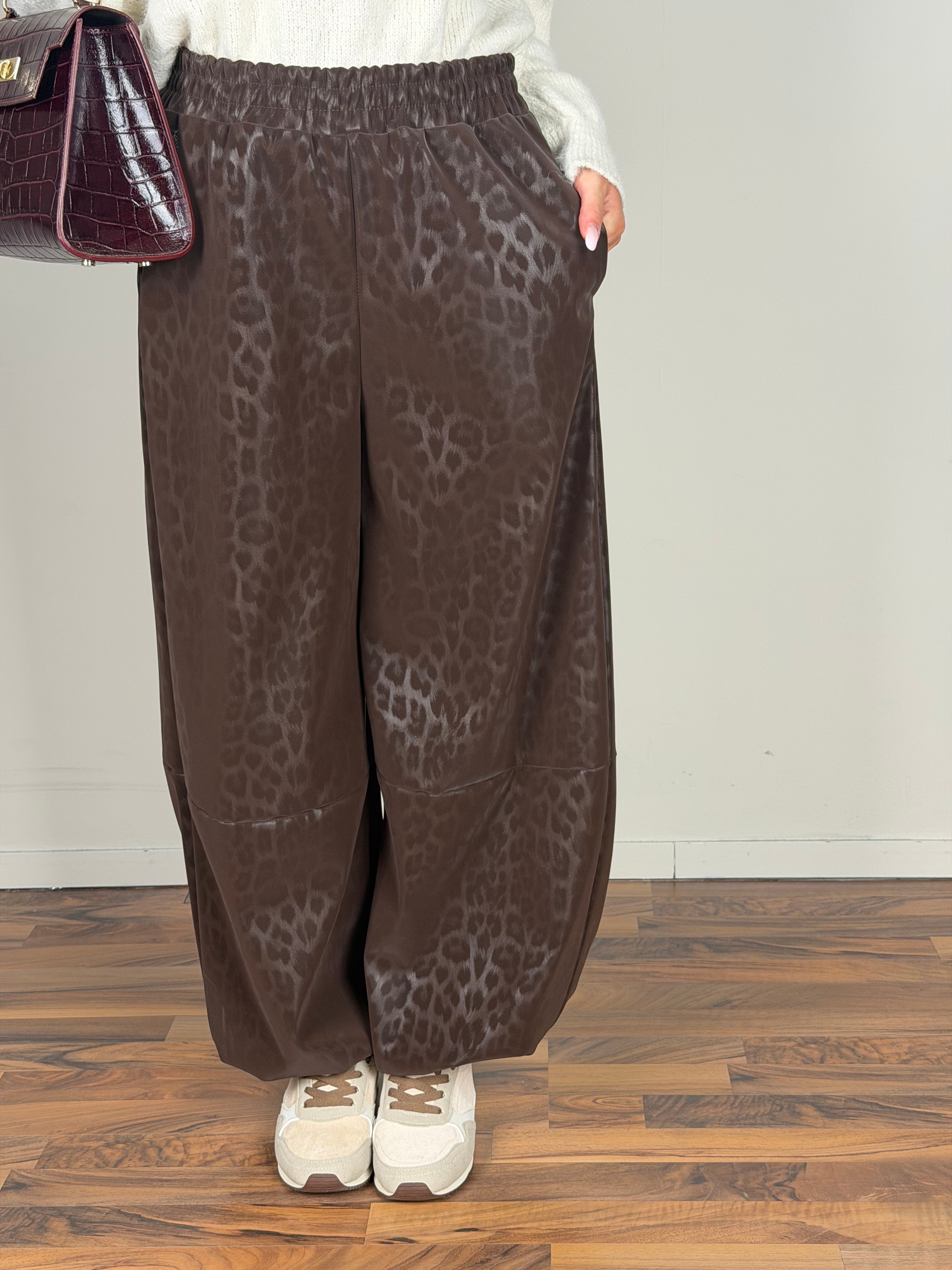 Pantalone ecopelle maculato moro