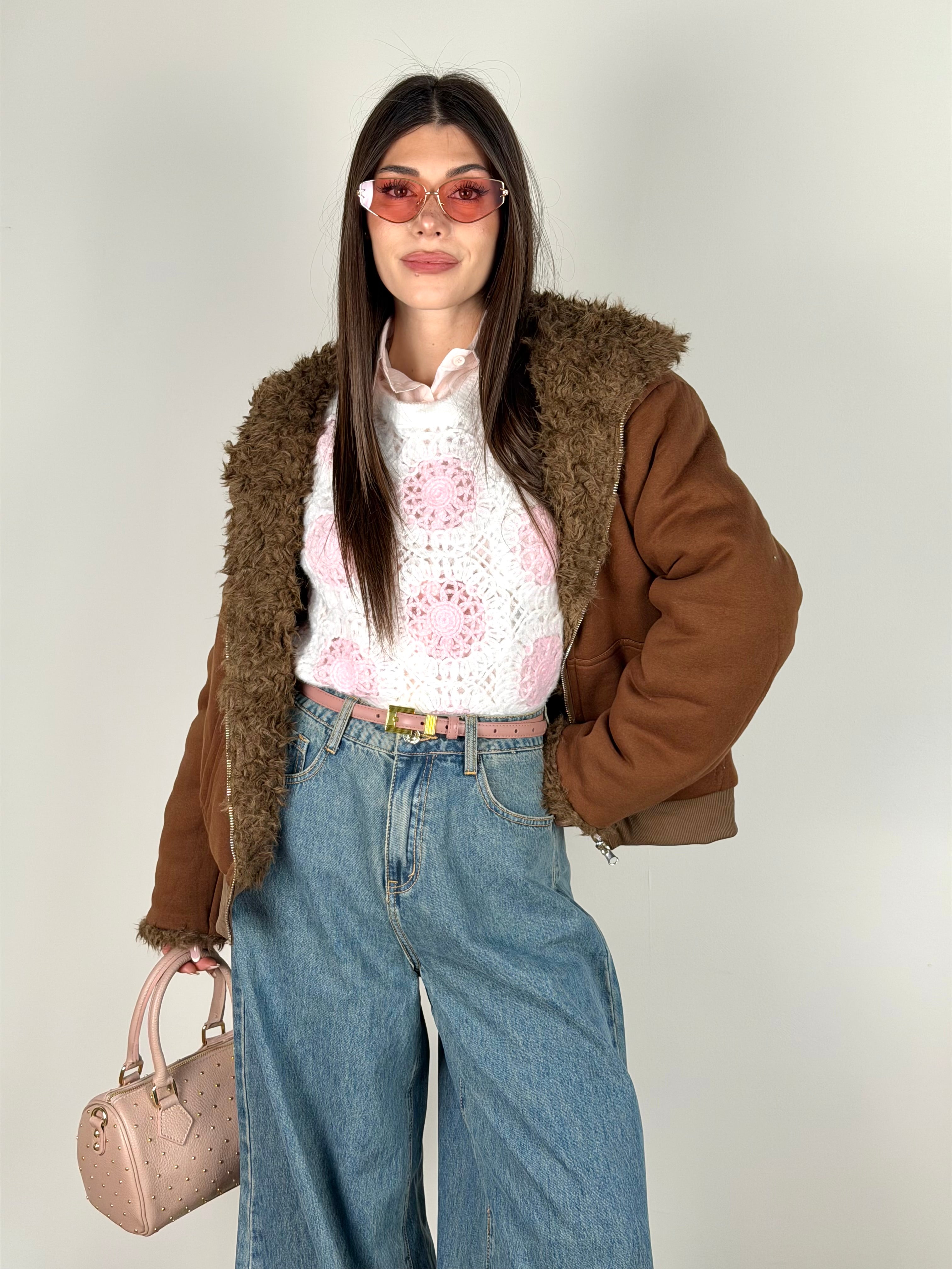 Pelliccia/felpa reversibile moro