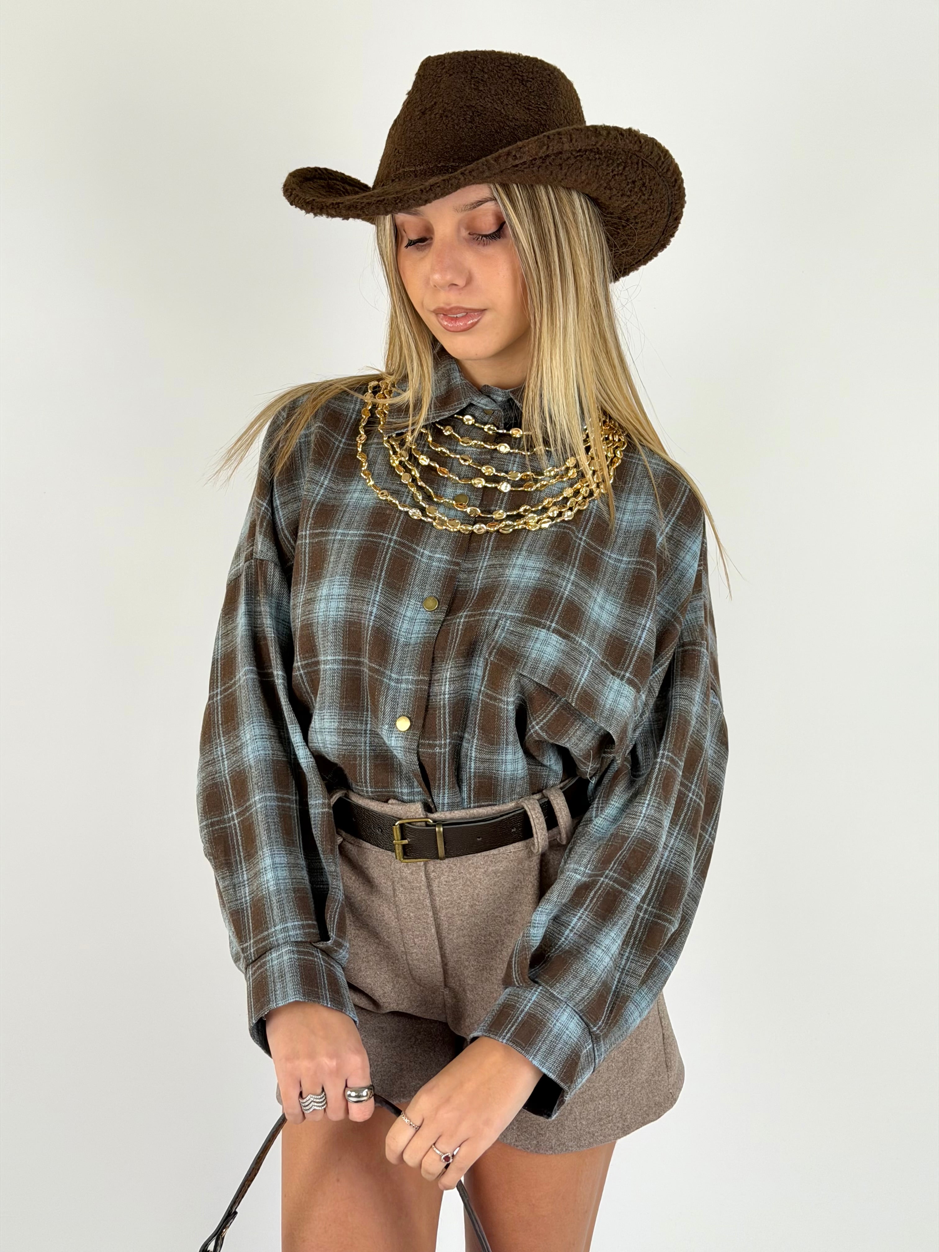 Camicia check Greta celeste