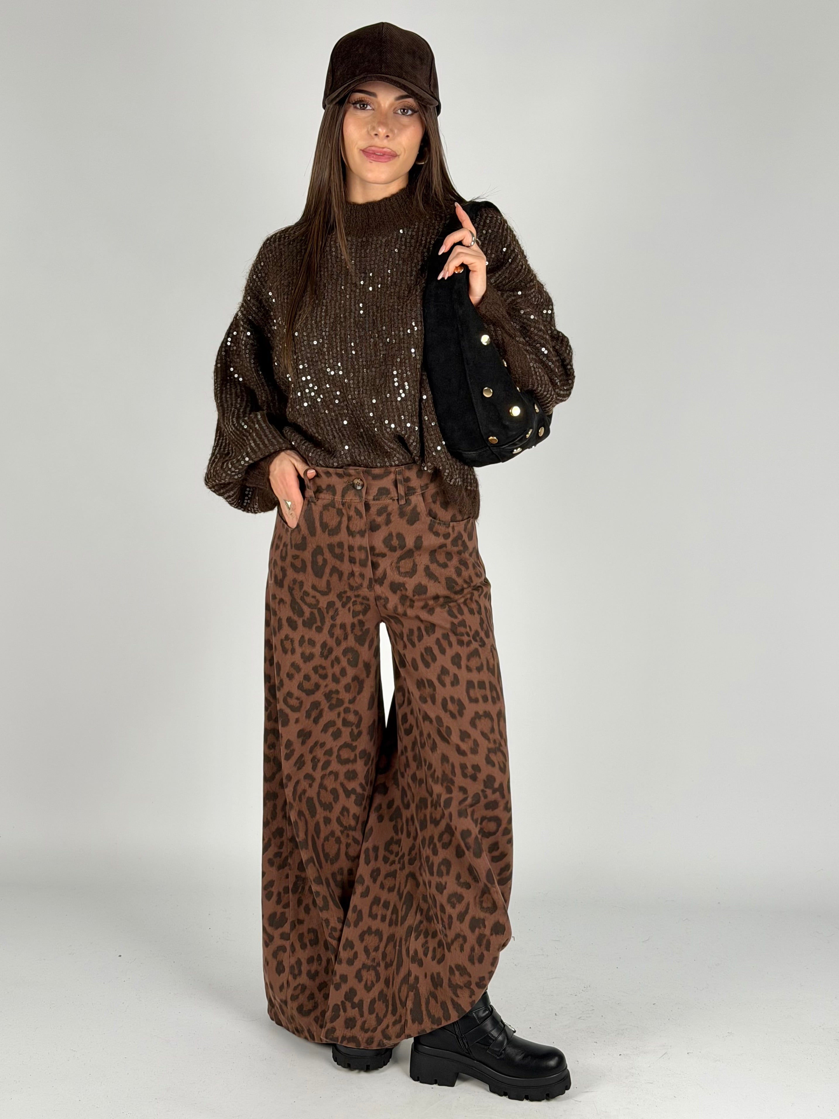 Pantalone animalier palazzo moro