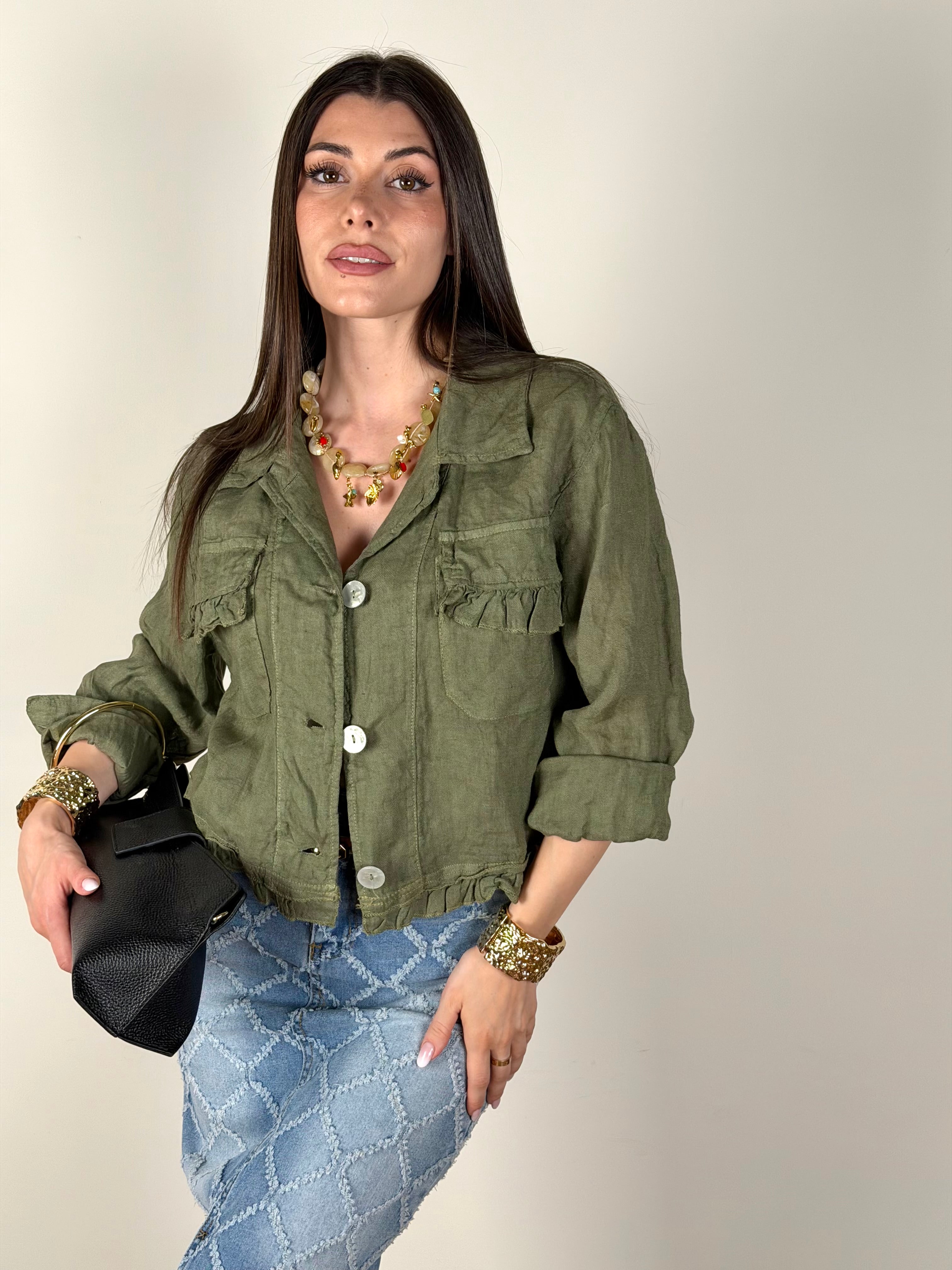 Camicia puro lino Glamour verde