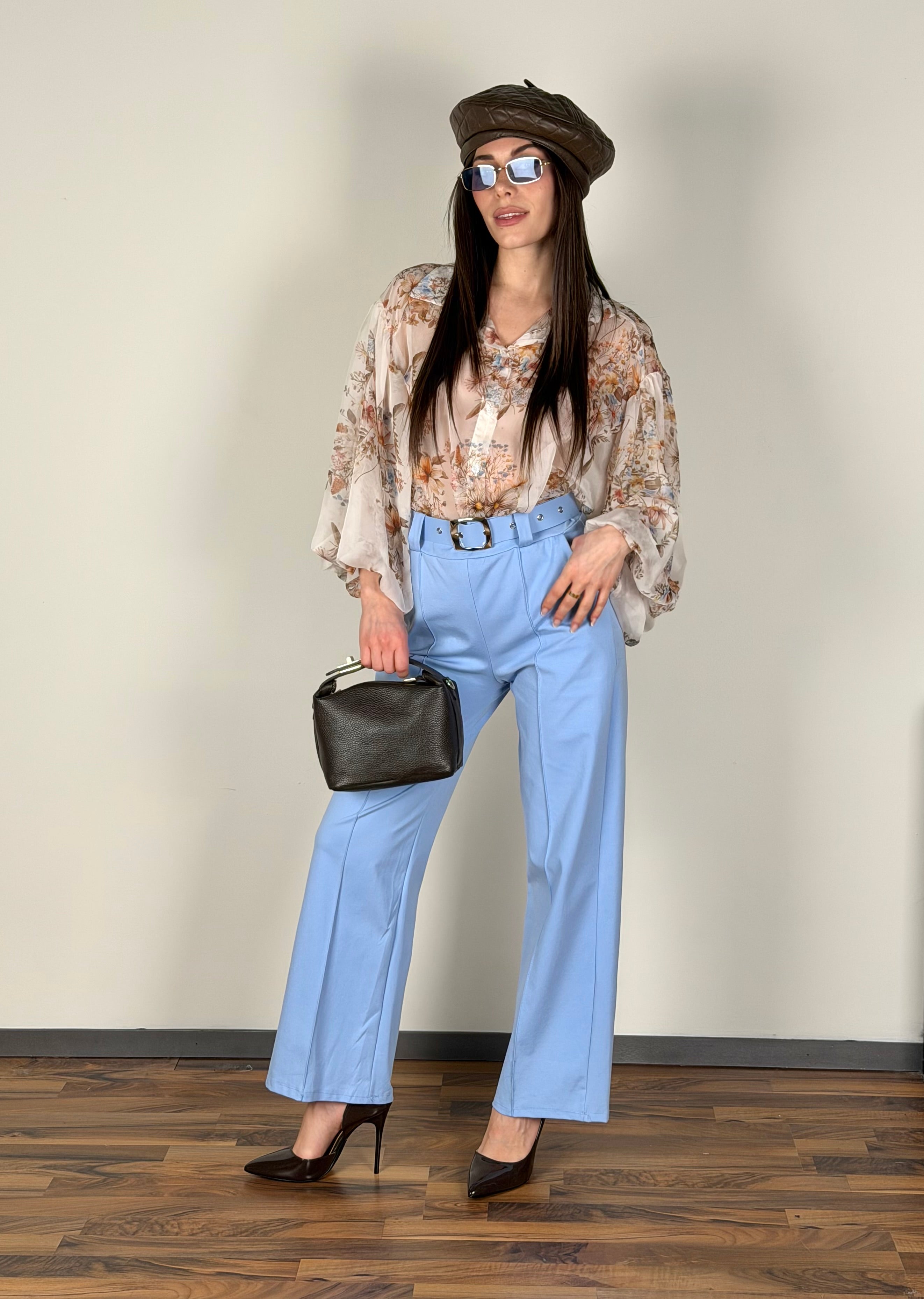 Pantalone maxi cintura celeste