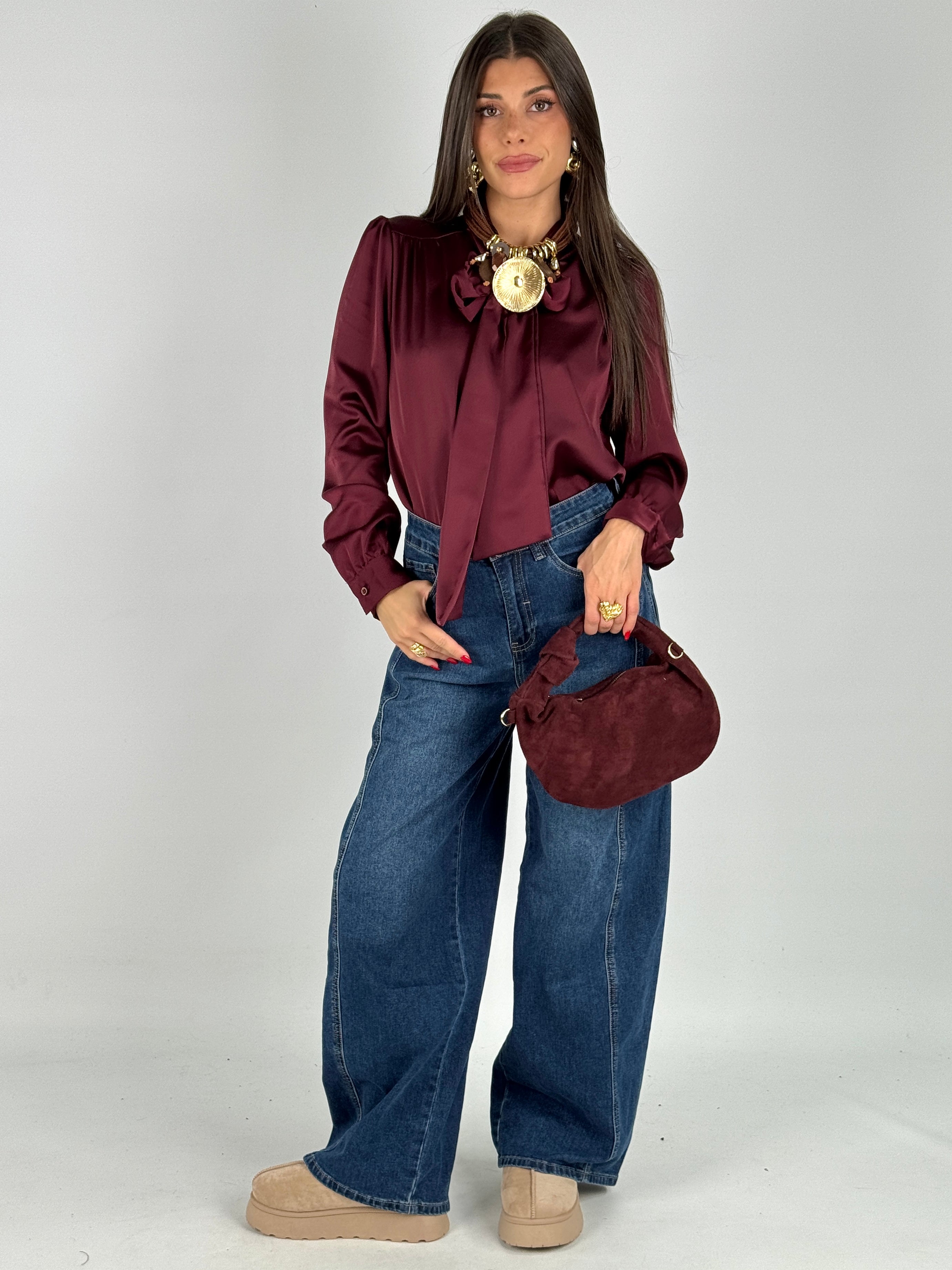 Camicia monocolore fiocco bordeaux