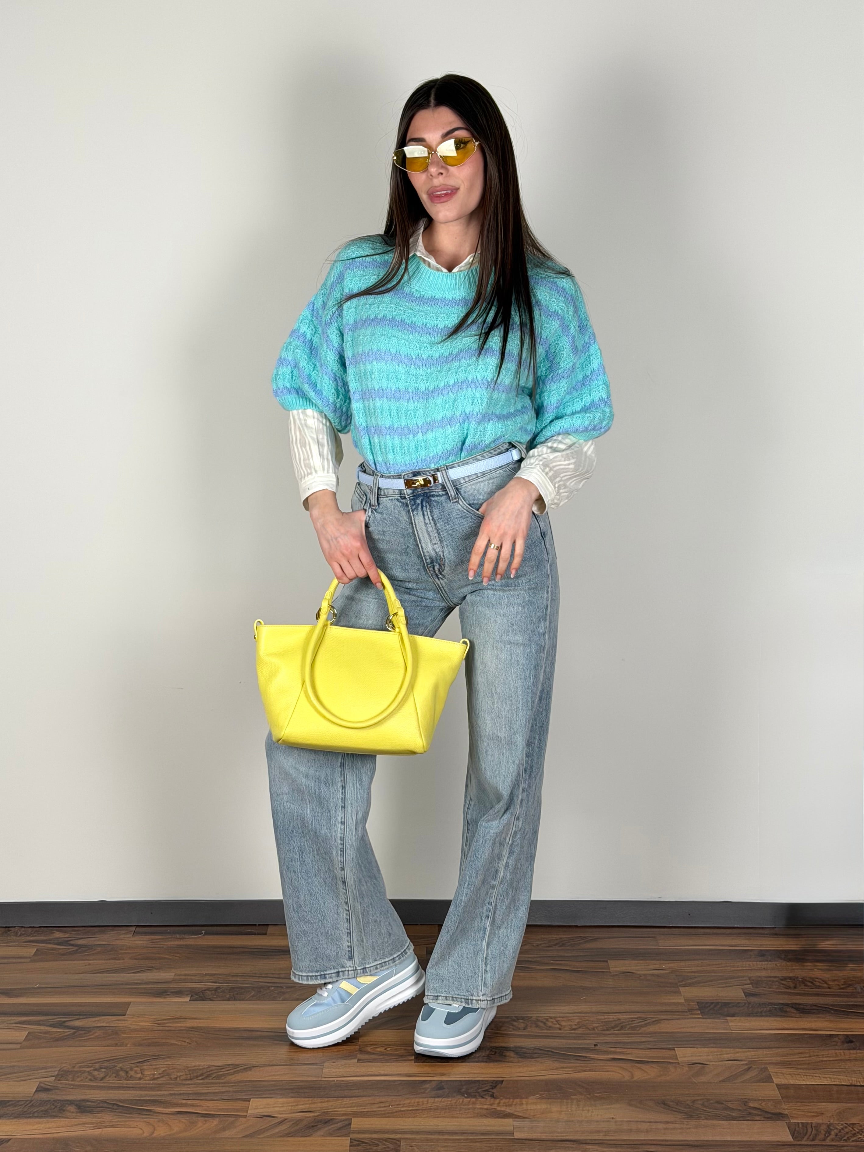 Maglia zig zag celeste/blu