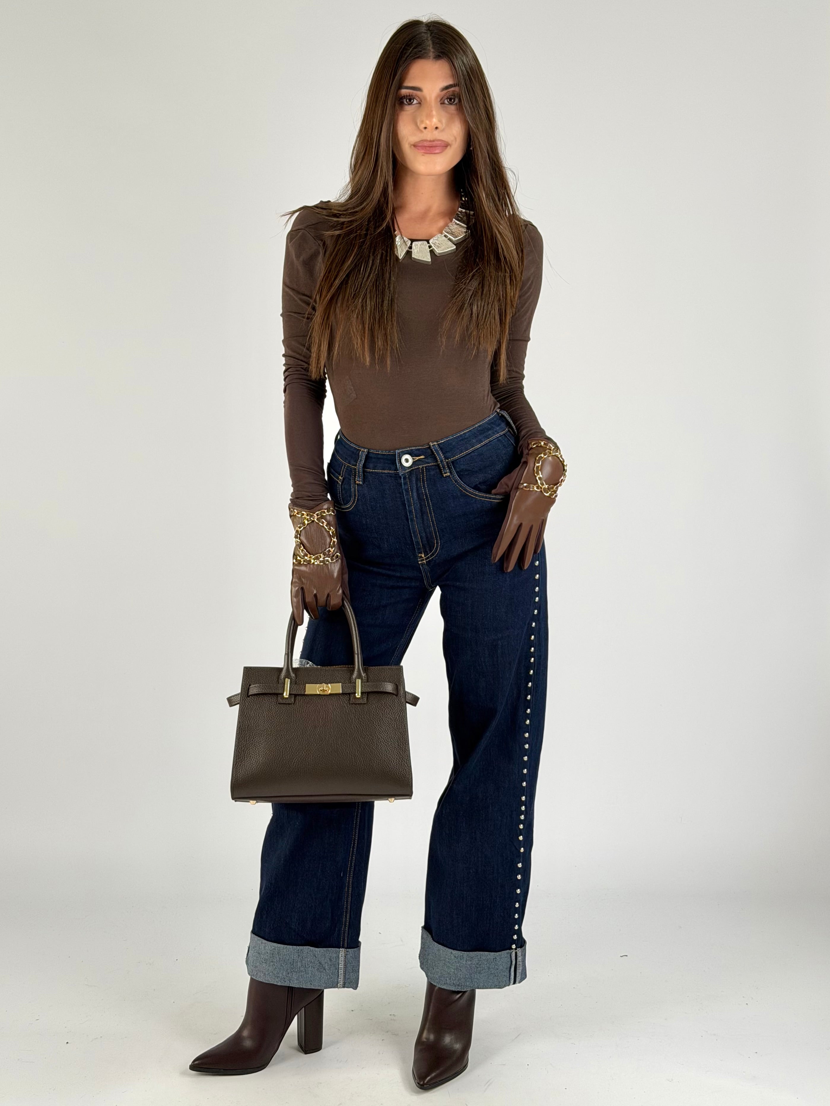 Maglia scollo retro marrone