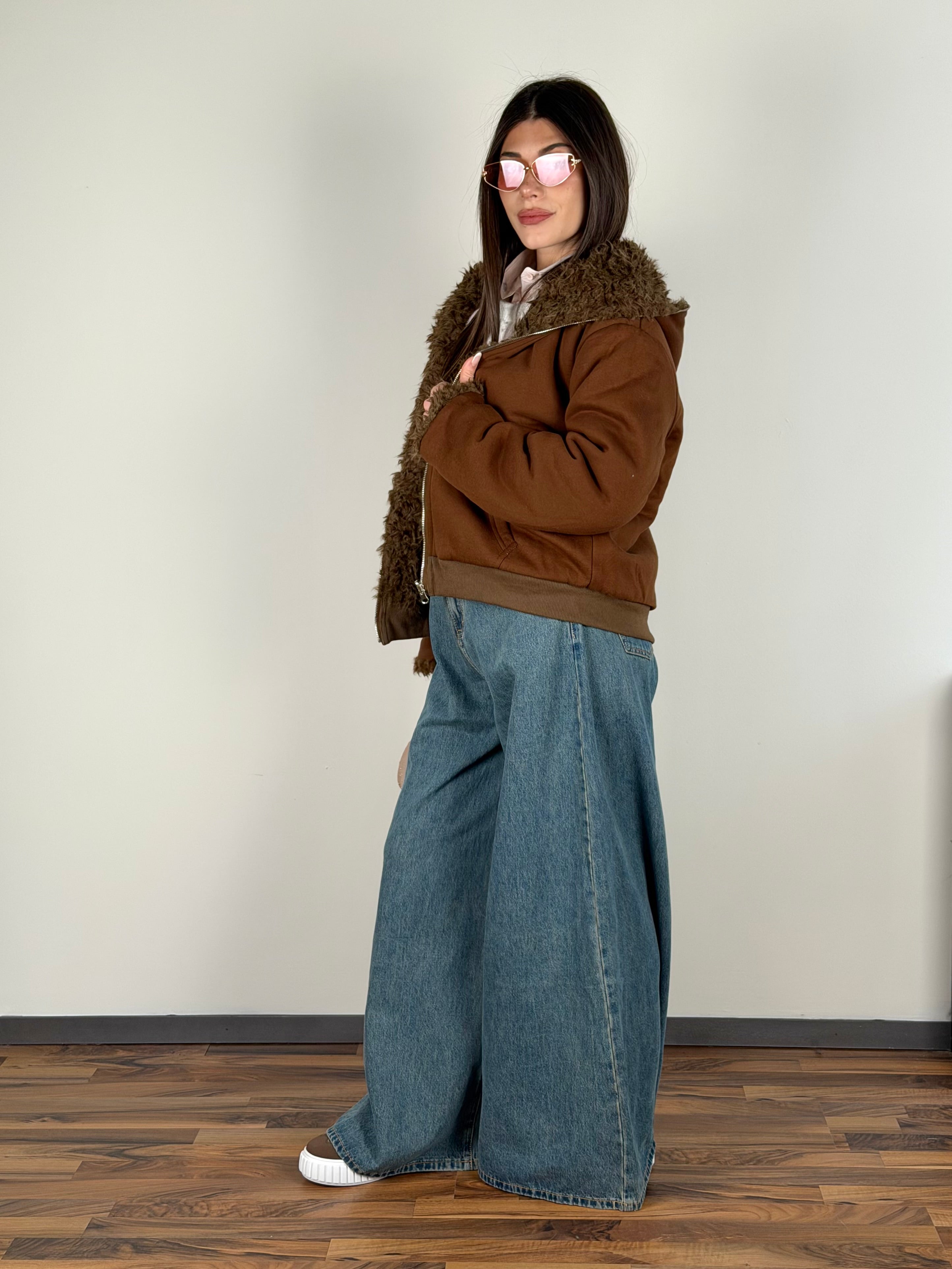 Pelliccia/felpa reversibile moro