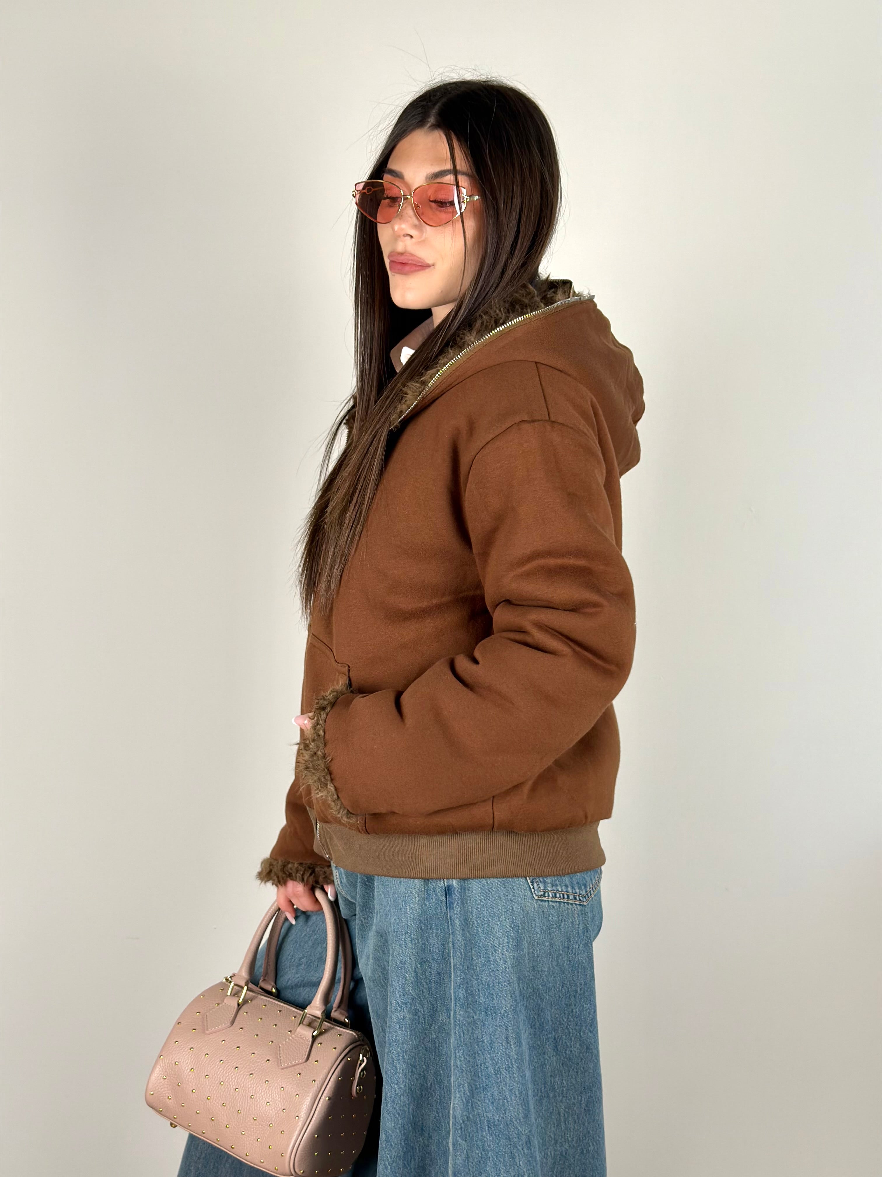 Pelliccia/felpa reversibile moro