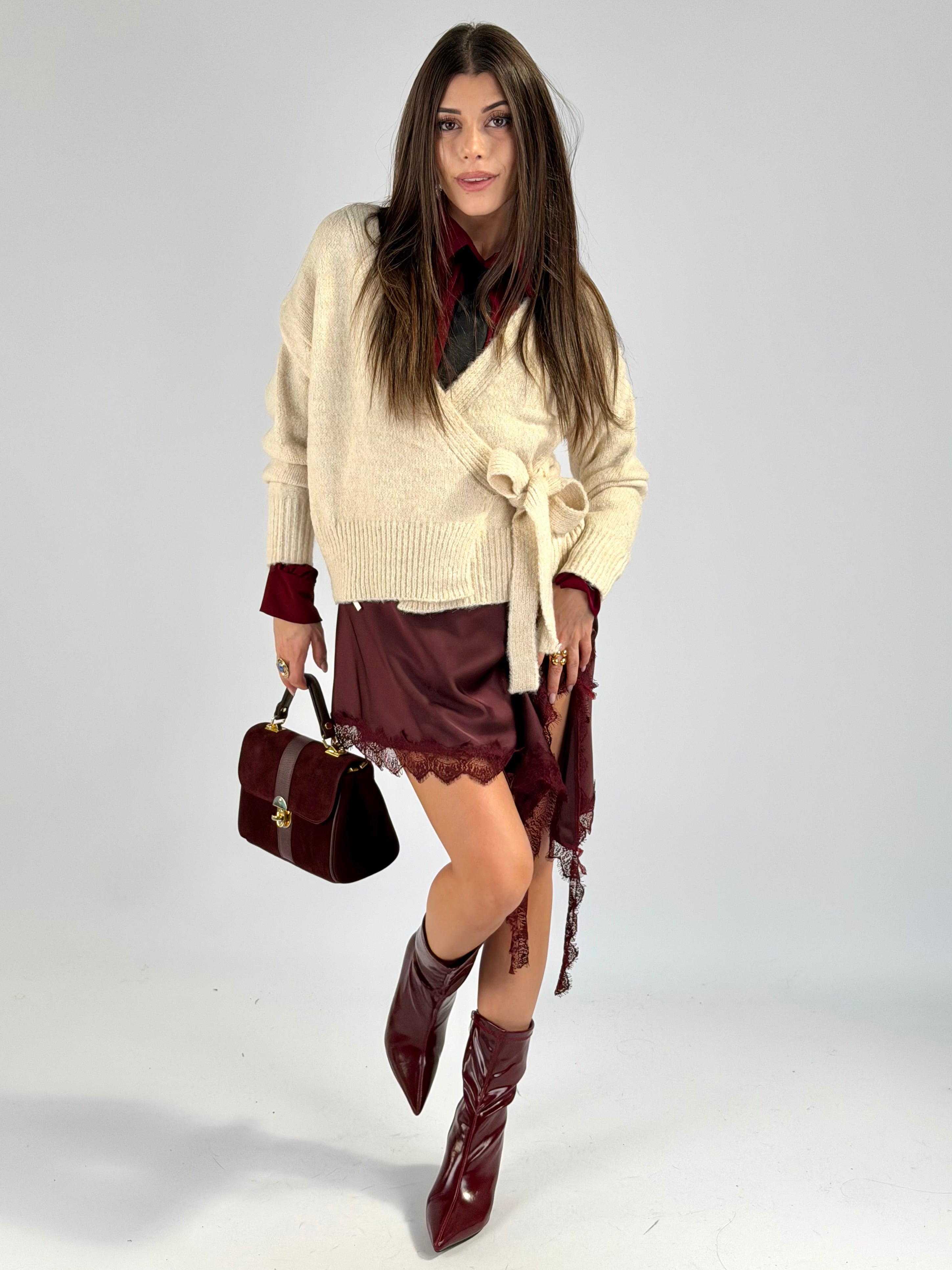 Maglia fiocco laterale beige