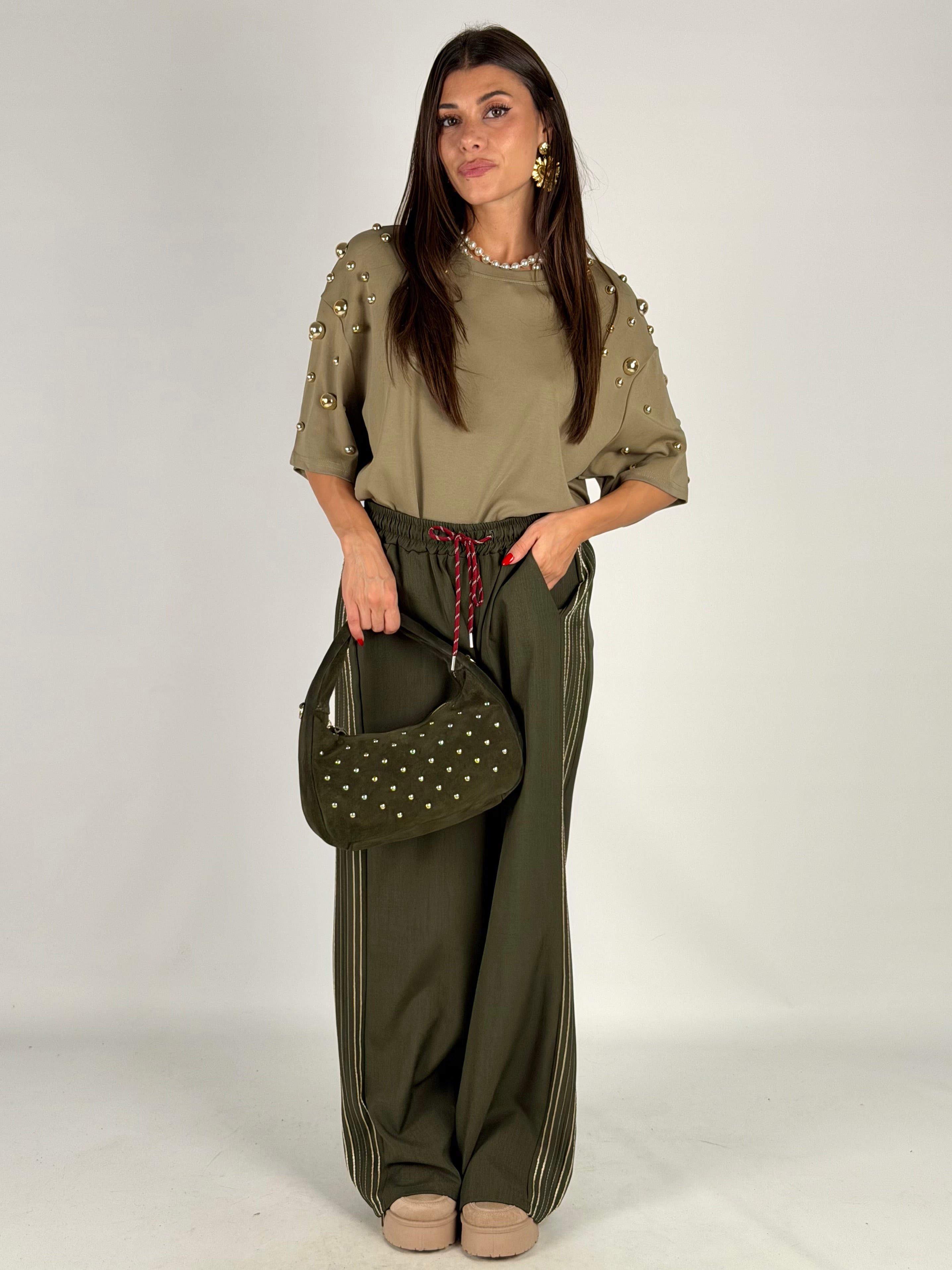 Pantalone righe verde
