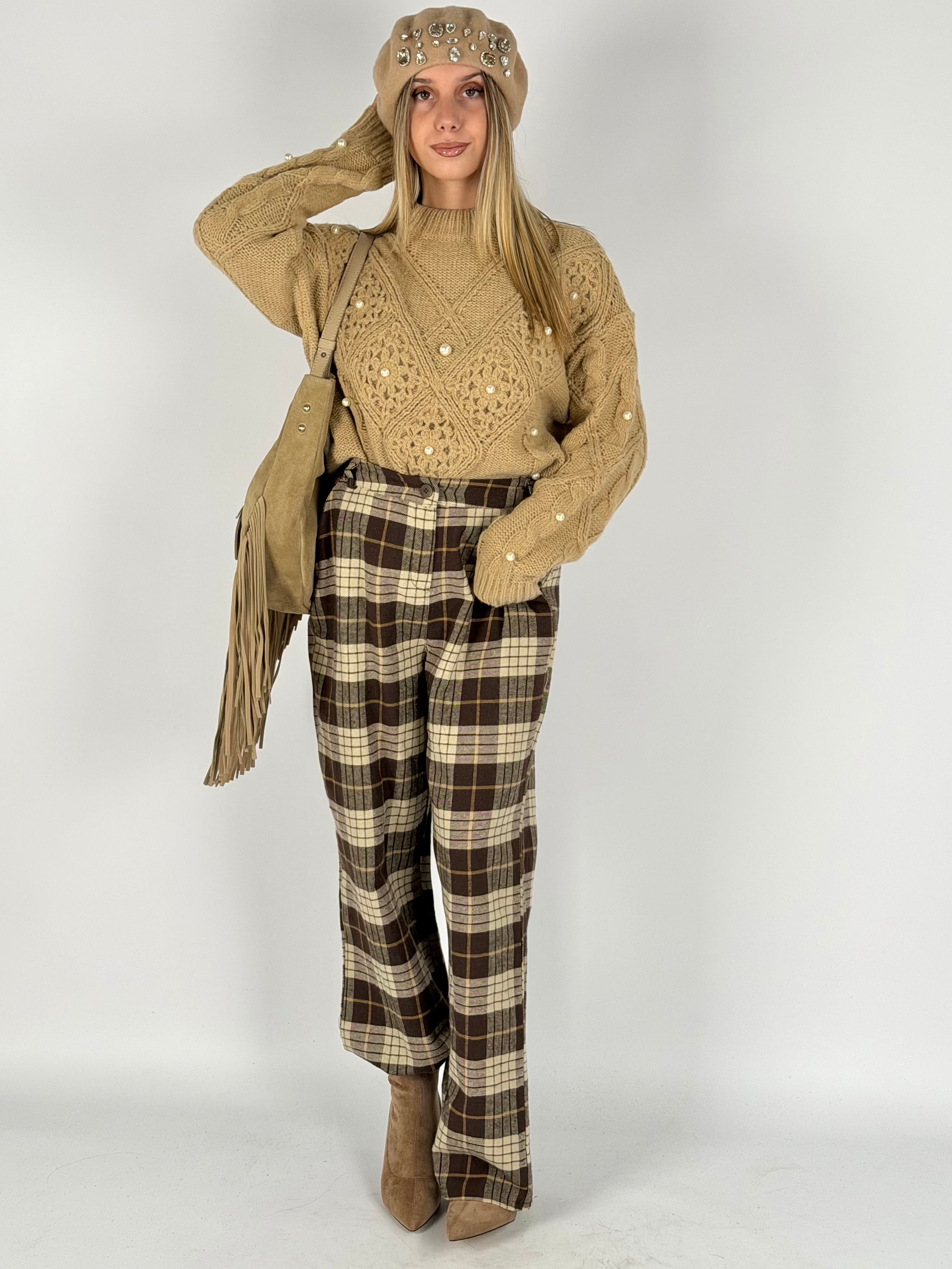Pantalone check Perla moro