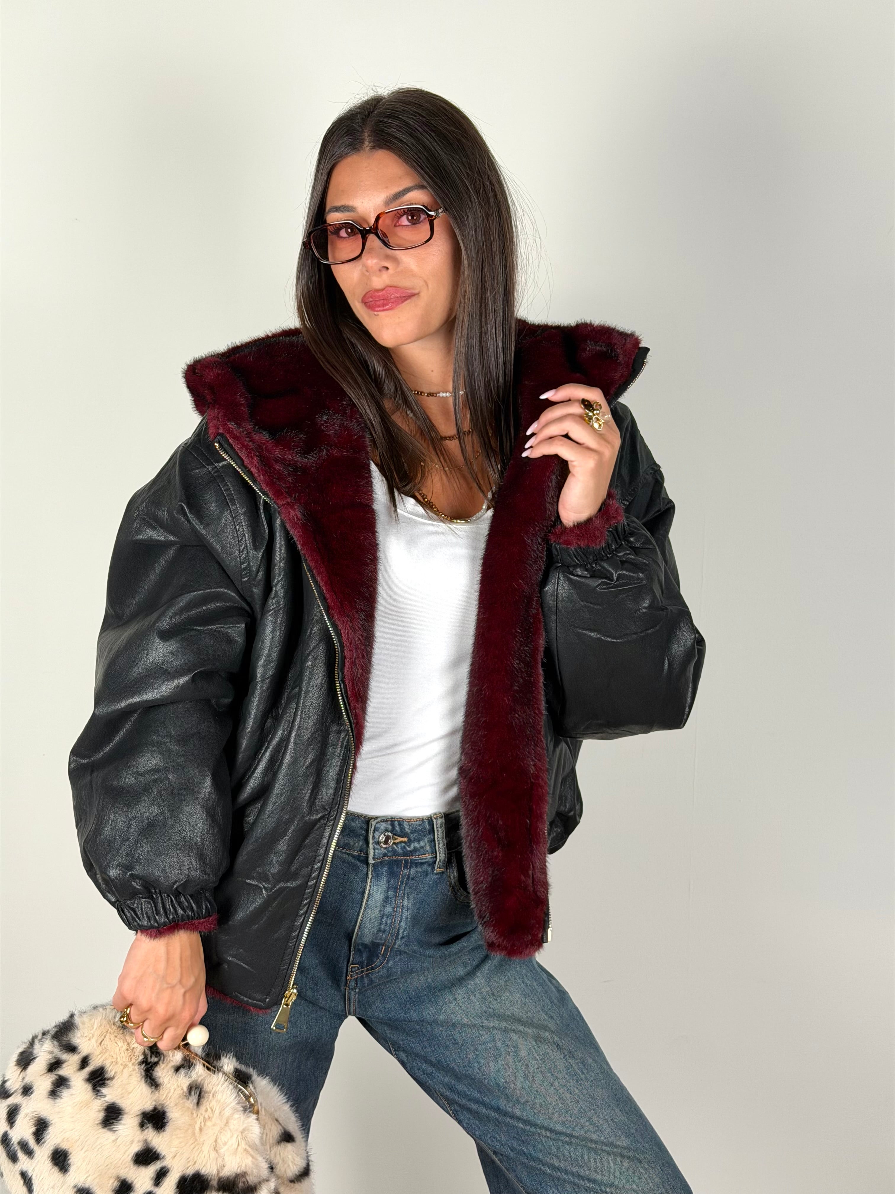 Pelliccia reversibile bordeaux