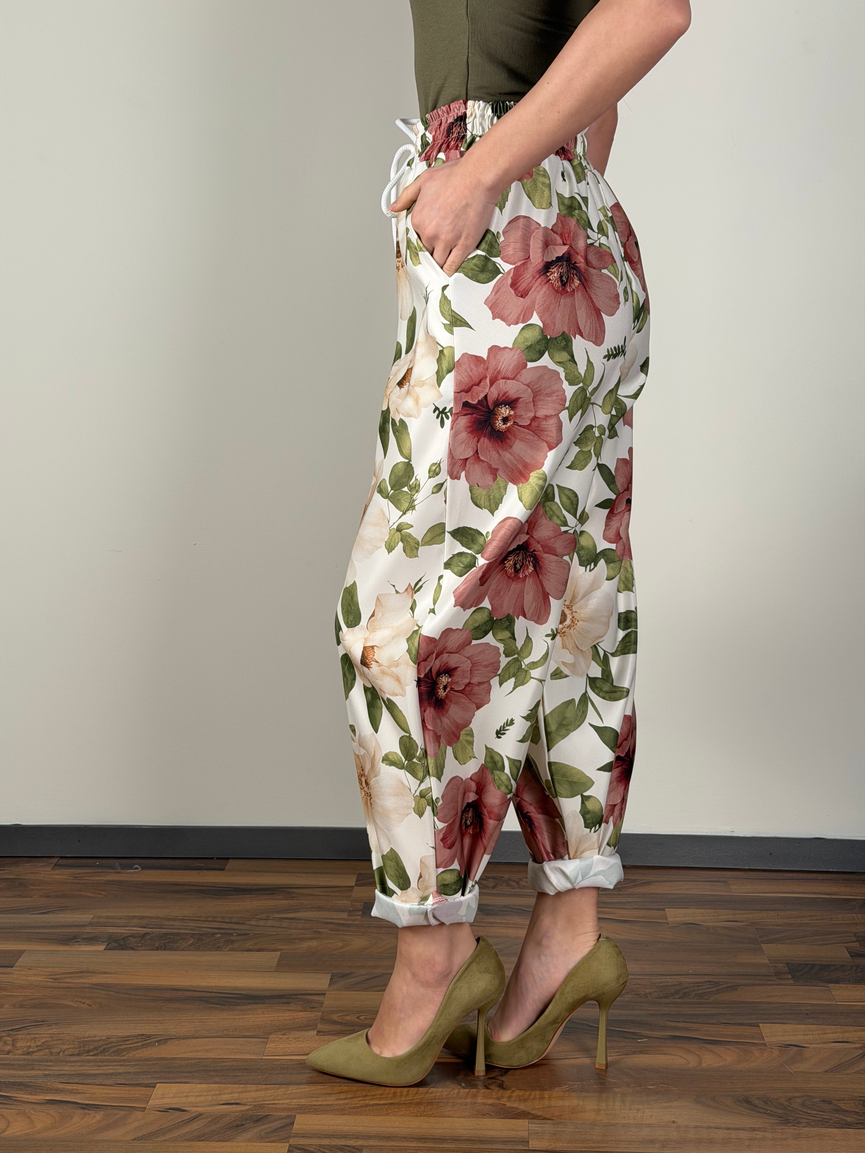Pantalone Spring fiori rosa