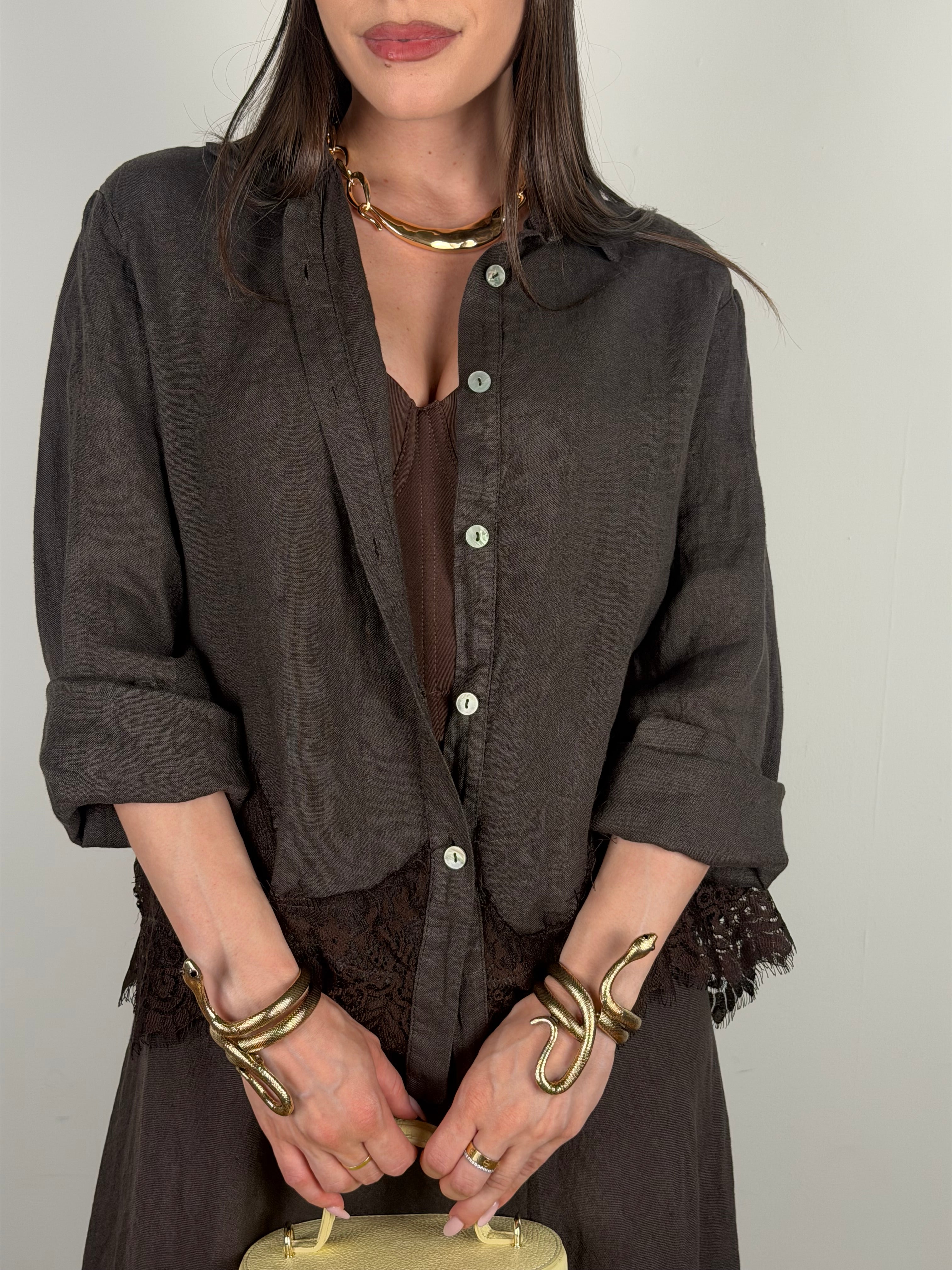 Camicia puro lino Marlene moro