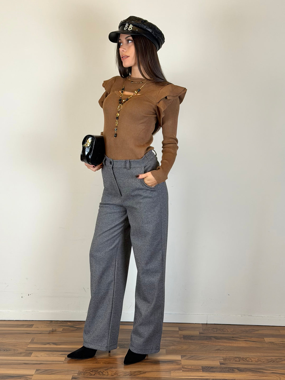 Pantalone mélange nero