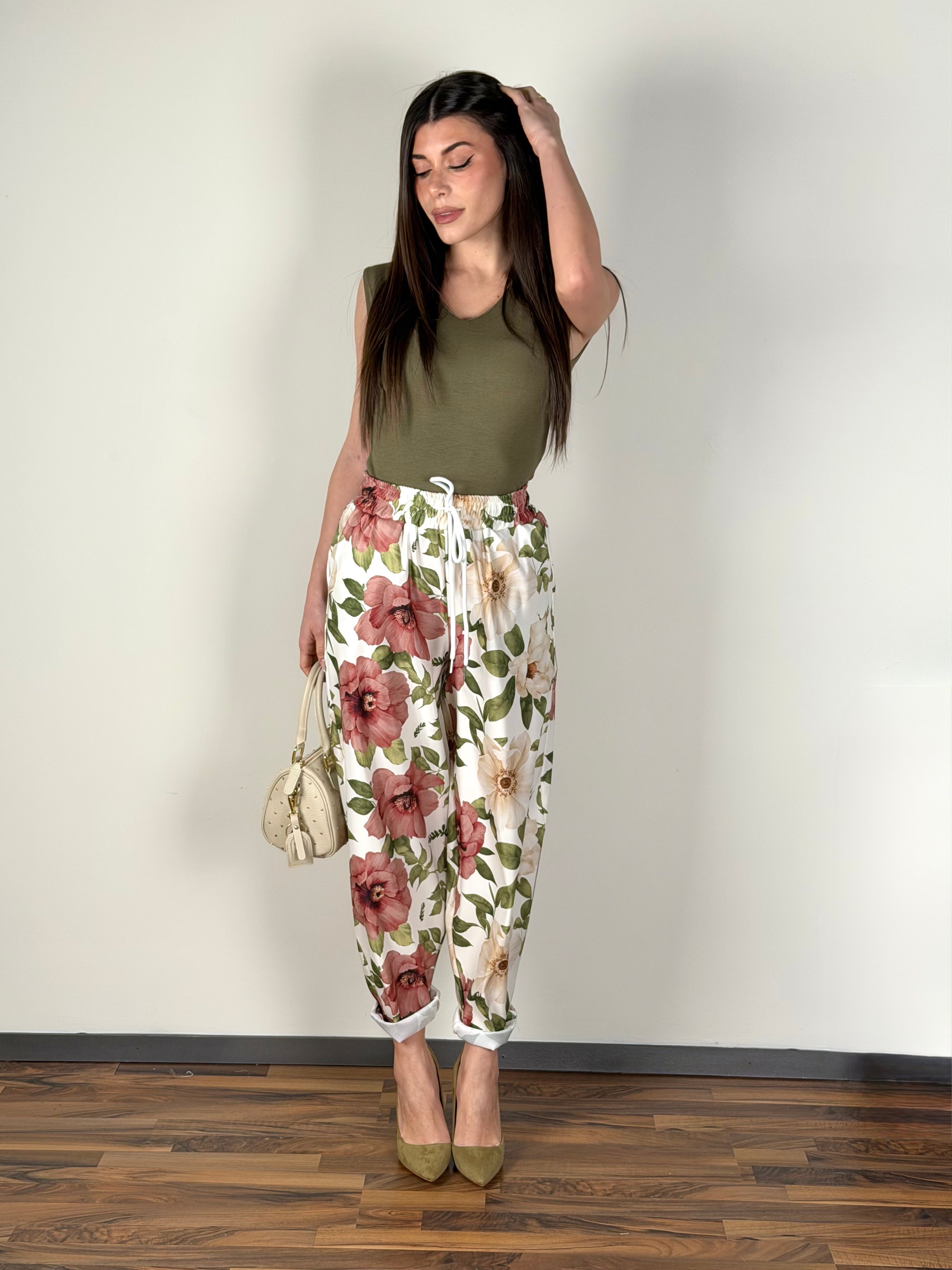 Pantalone Spring fiori rosa